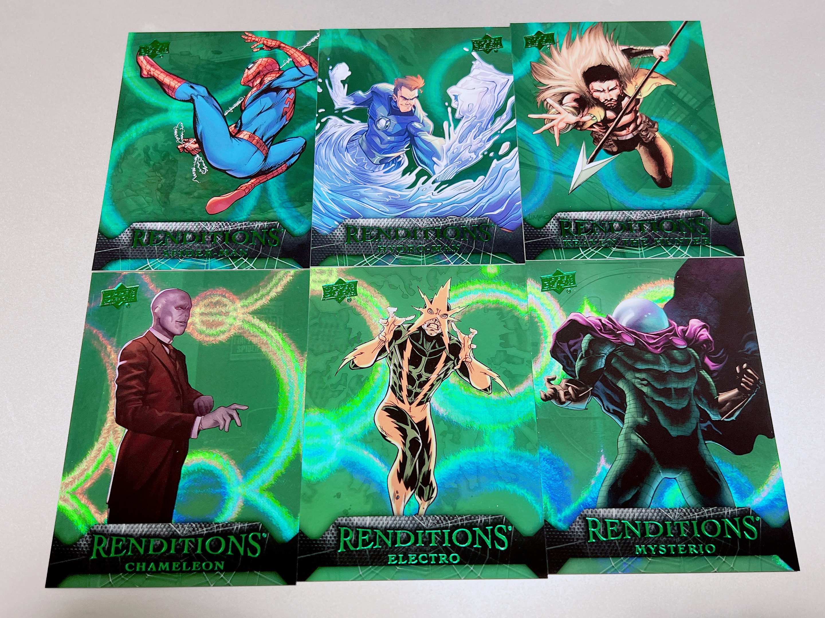 2024 Upper Deck Marvel (MCU) renditions 漫威 蜘蛛侠 演绎 蜘蛛侠 水人 猎人克莱文 电光人 变色龙 神秘客 /399 6张打包 品相如图 #9