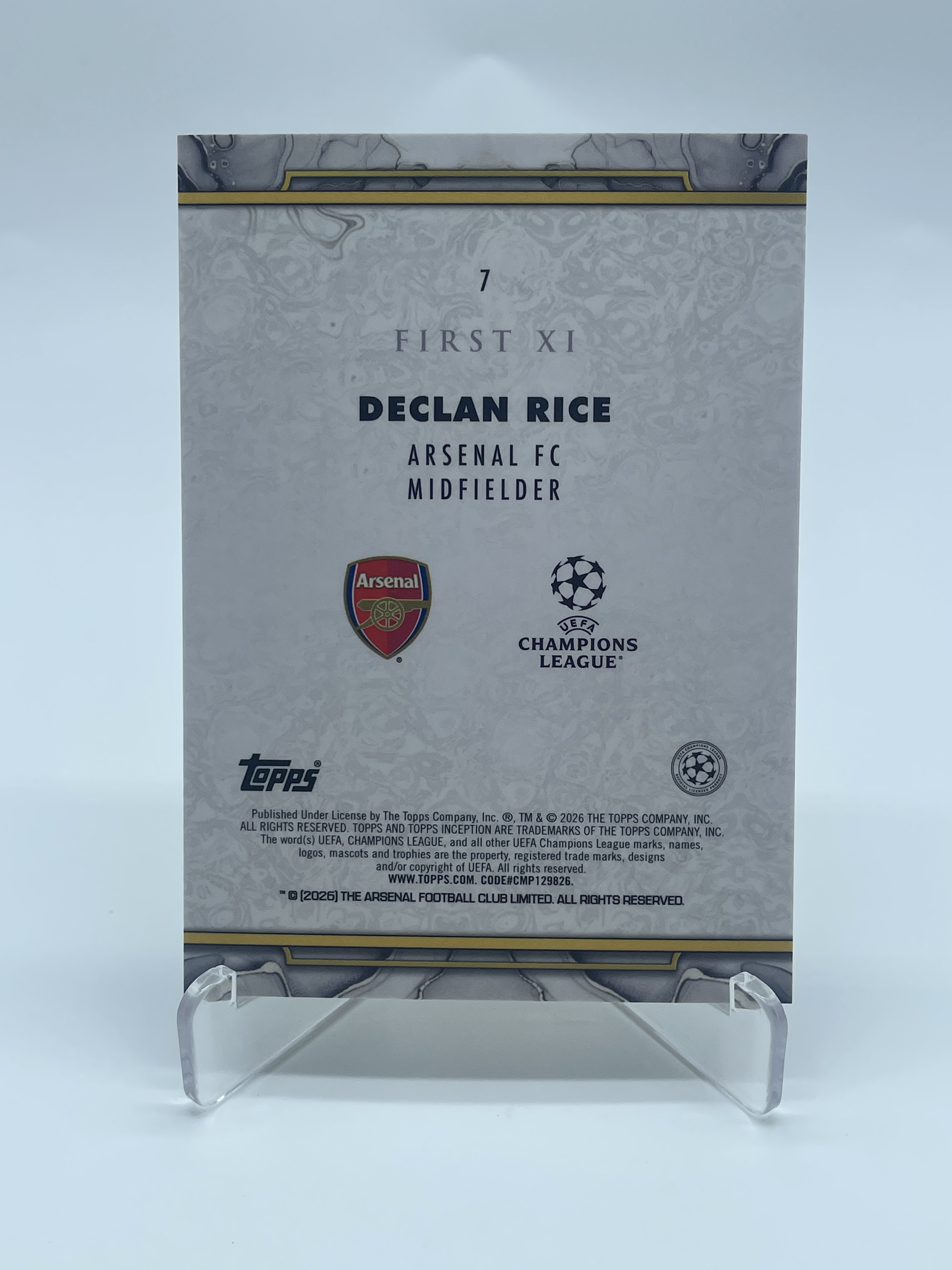 2026 Topps Inception Declan Rice【Simple 尘埃】欧冠 盗梦 德克兰 赖斯 阿森纳 最佳11人 150编 金平行 卡品如图 专收必备