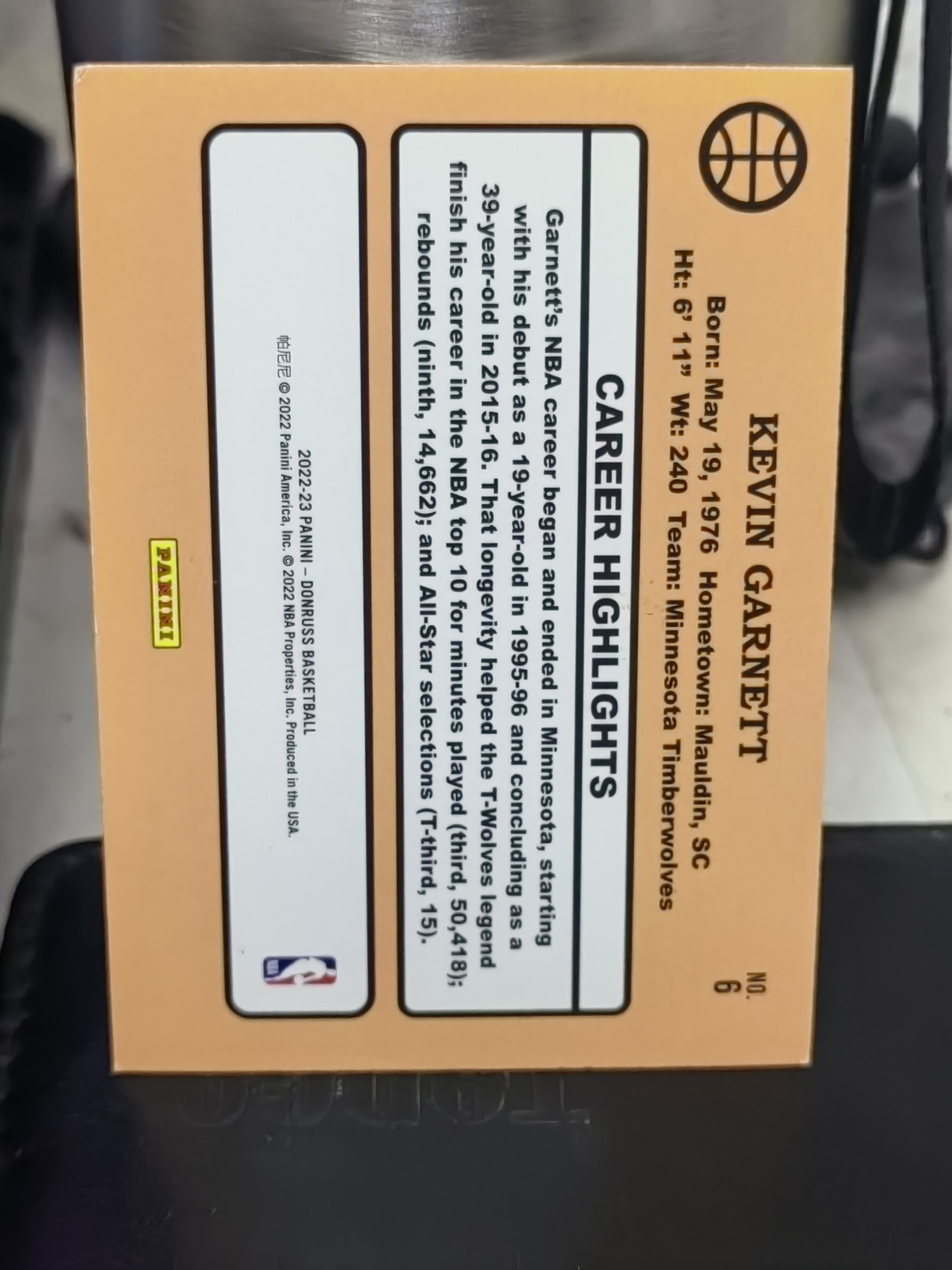 2022-23 Panini Donruss Kevin Garnett 杜蕾斯 复古 凯文 加内特 狼王 森林狼 篮 白边白角 不保卡品 卡品如图