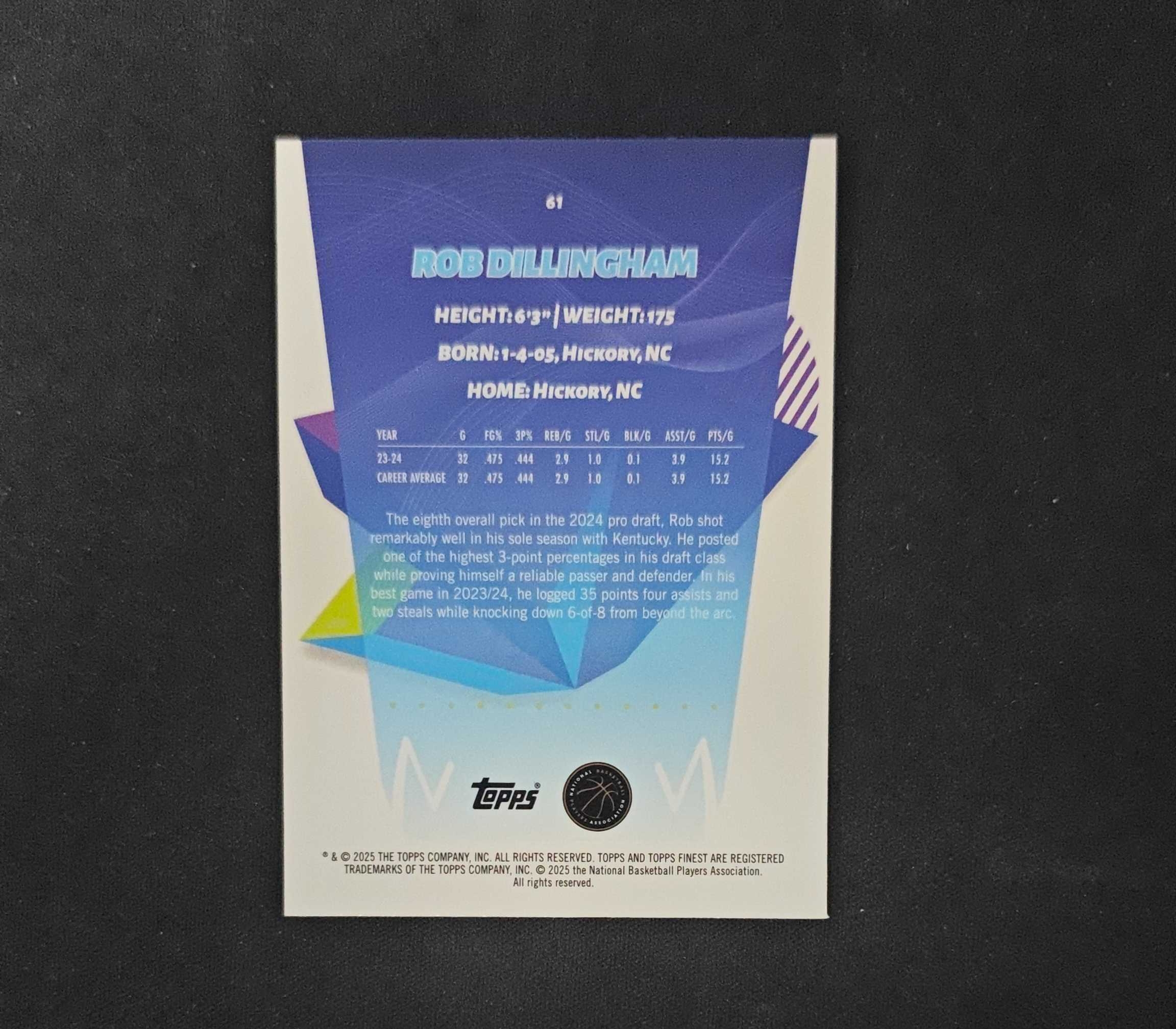 2025 Topps Finest Robert Dillingham RC 【SC拍卖】TF 新秀 迪林厄姆 108/150编 绿马赛克 收藏必备(leung)