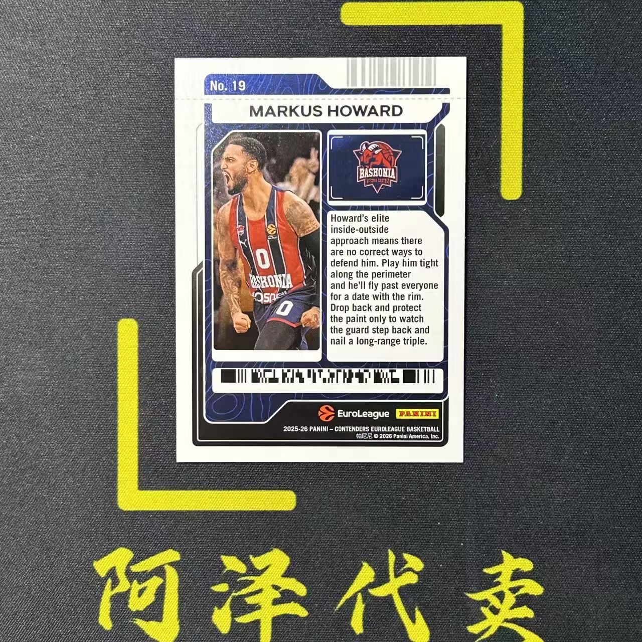 【阿泽代卖】2025-26 Panini Contenders 球票 欧洲联赛 Markus Howard 马库斯 霍华德 /49编 银折 带编 选图巨帅 卡品如图 介意勿拍-李哥