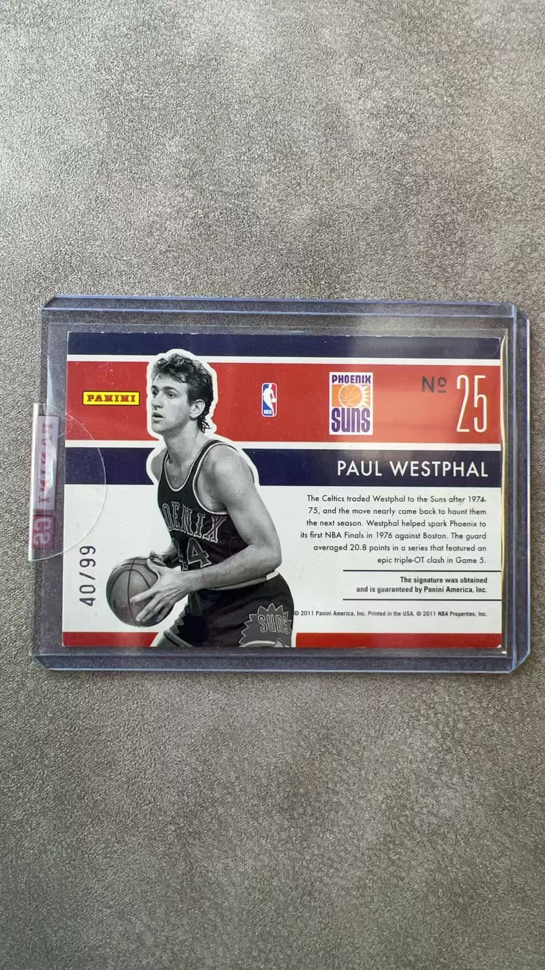 5888【330球星卡实体店代卖】2011 帕尼尼 Elassics 保罗 韦斯特法尔 Paul Westphal 太阳 40/99编 签字 卡签 原封贴 仅顺丰寄付(UK23)