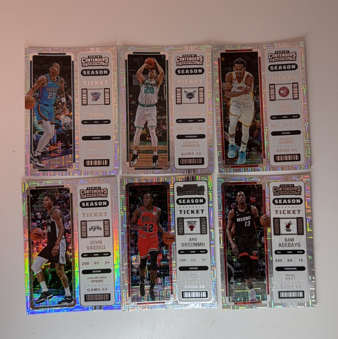 【免费代卖】6张打包 lot 球票 多孙姆 阿德巴约 特雷 杨 等 迷宫折 折射 值得收藏!!