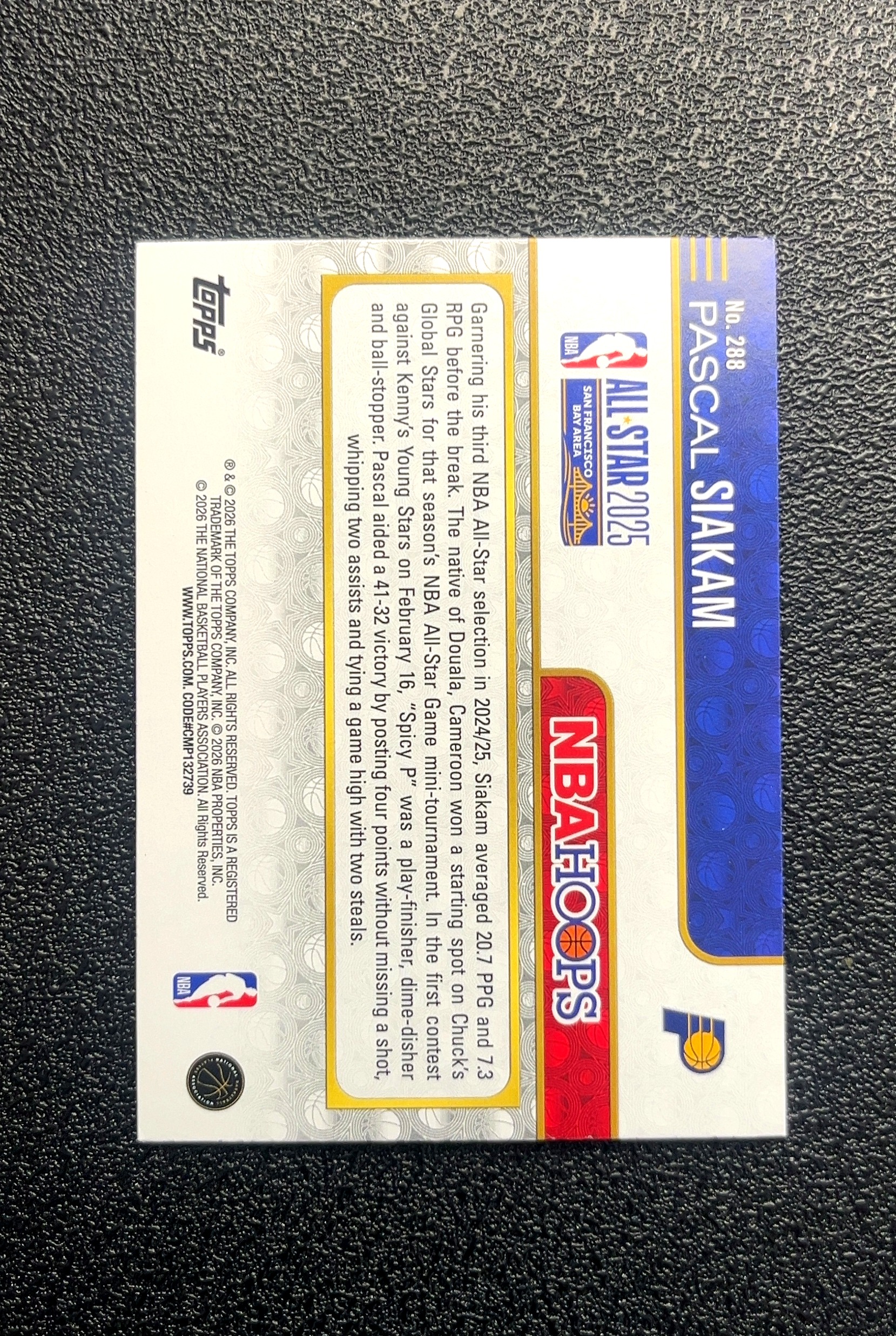 【小白1%代卖】2026 Topps NBA Hoops All Star 全明星特卡 PASCAL SIAKAM 帕斯卡尔·西亚卡姆 银篮球折 折射 卡品如图 高价值 #288 0018#258