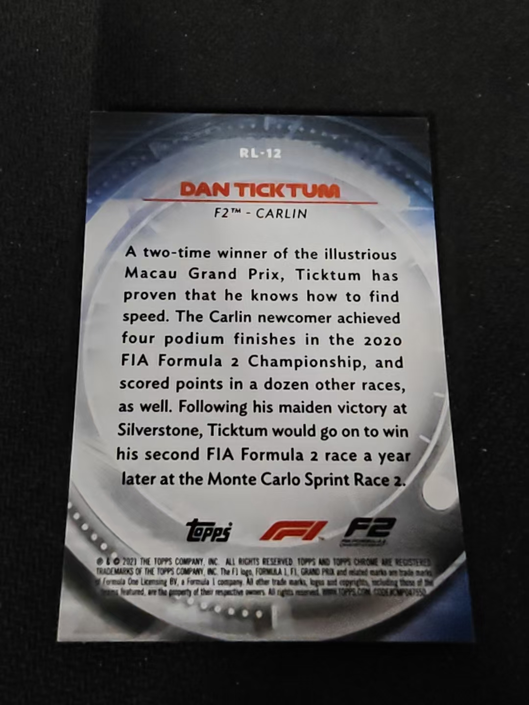 2021 Topps Chrome Dan Ticktum F1 银折 red liners 特卡 蒂克图姆 划痕 边角瑕疵 #12
