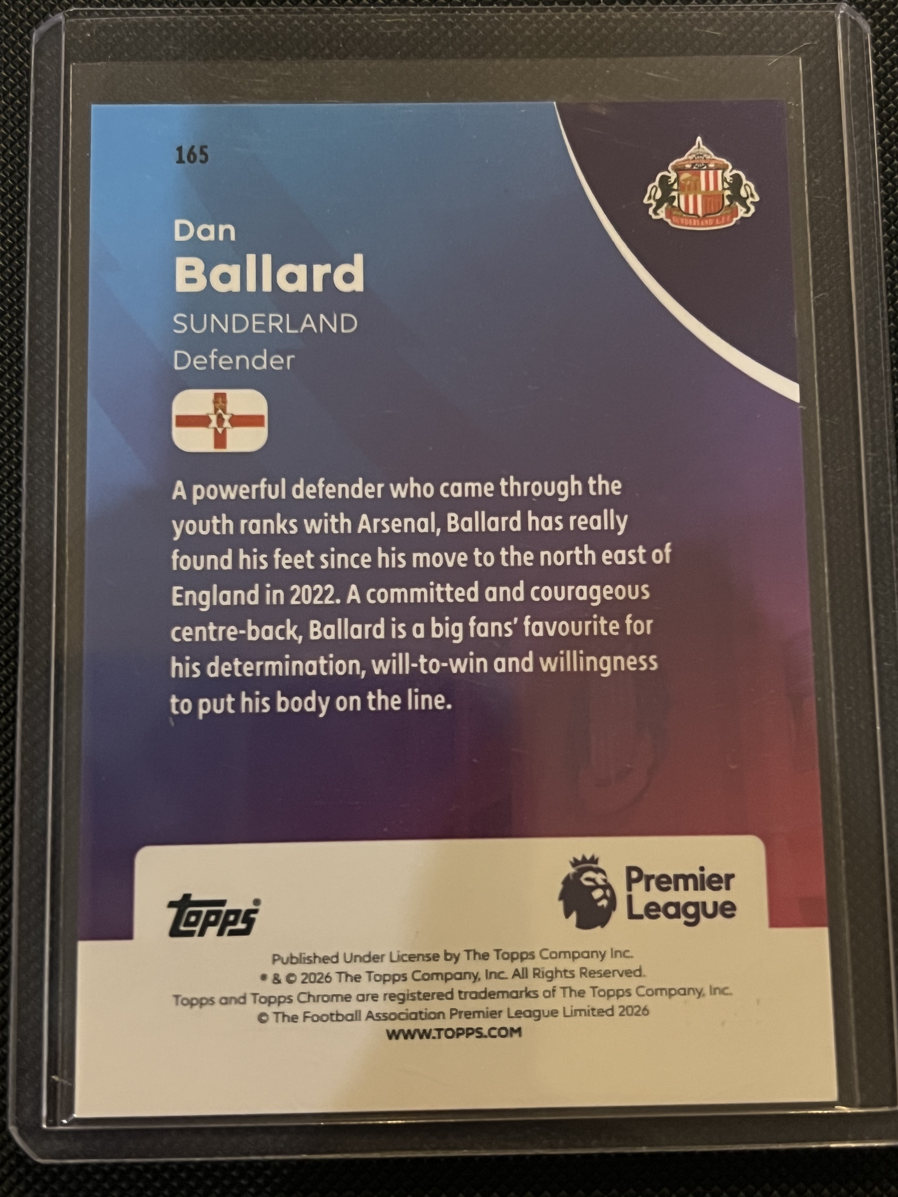 2026 Topps Chrome Dan Ballard #165 北爱尔兰 丹尼尔·巴拉德 新秀RC 199编 青折 正base 折射卡!!凑套必备!!