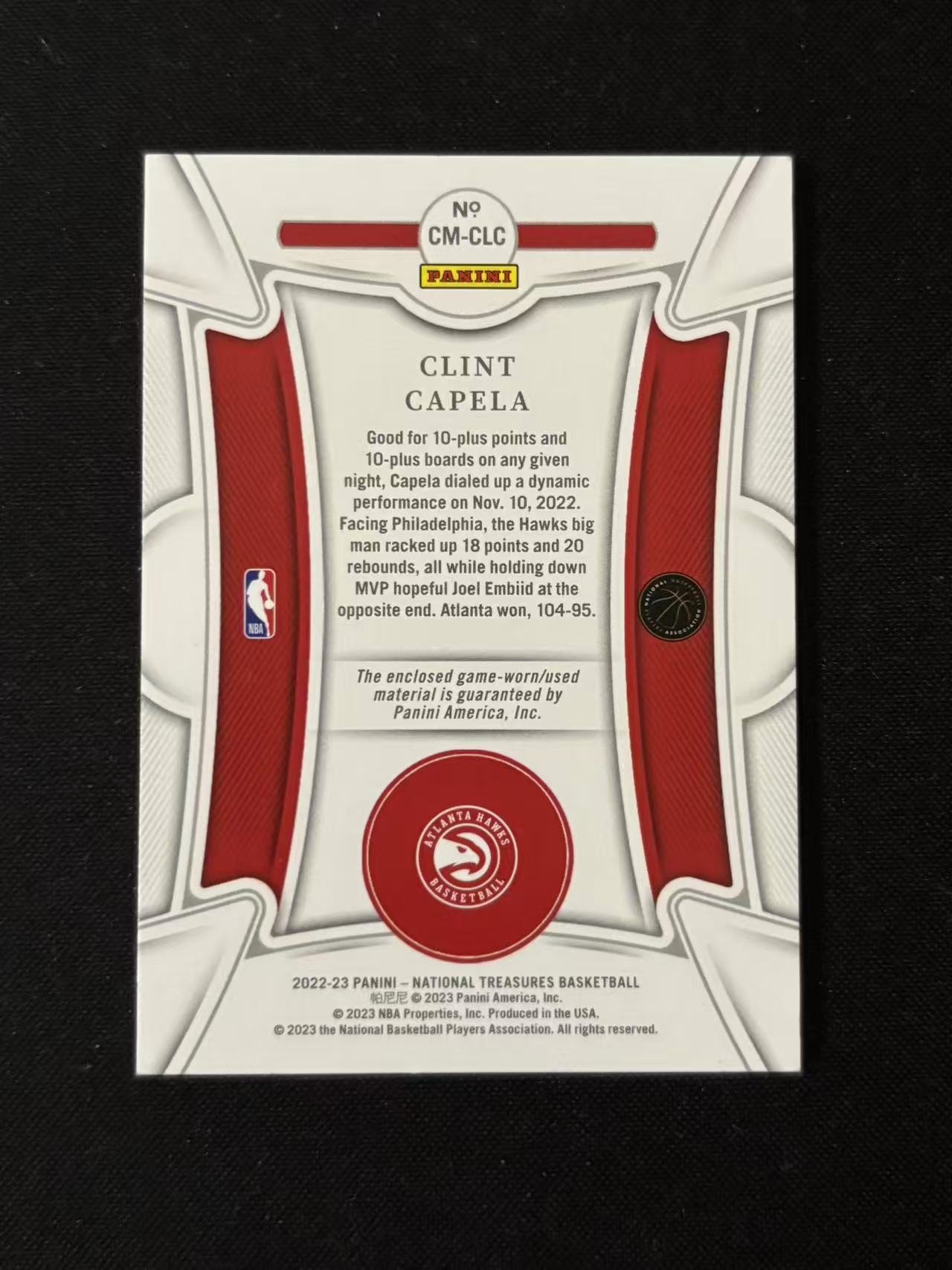 【星辰】PANINI 22-23 国宝系列 老鹰 卡佩拉 77/99编 球衣 物料 PATCH CAPELA