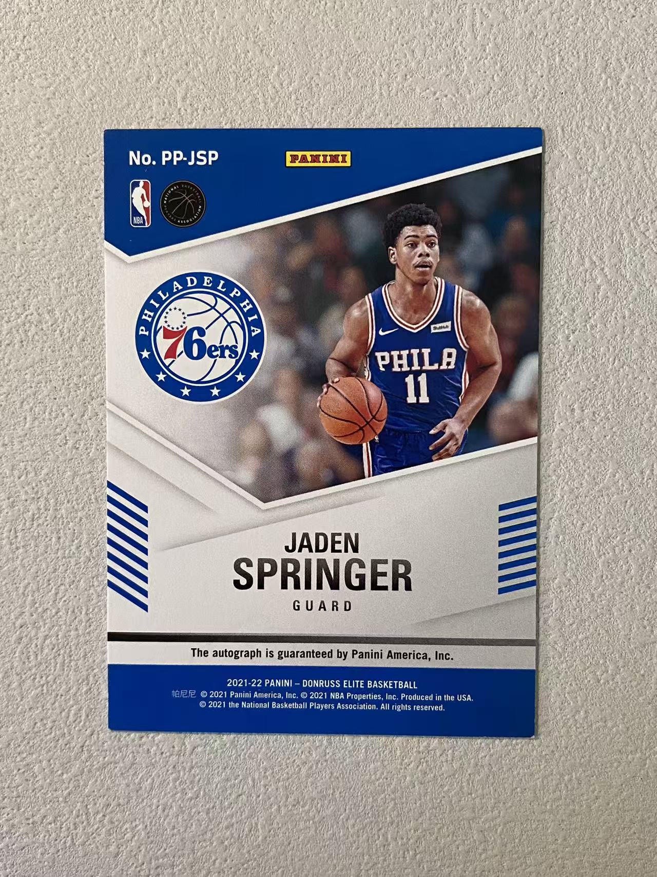 2021-22 Panini Elite Jaden Springer RC 精英 76人 新秀rc 杰登 斯普林格 /149编 签字 卡签 收藏必备