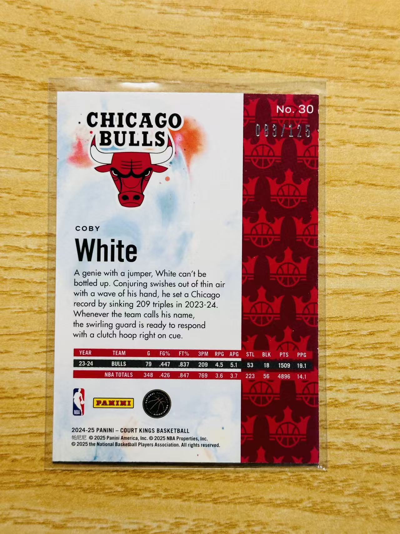 2024-25 Panini Court Kings Coby White 嘿嘿代卖 油画 科比 怀特 125编 公牛 收藏必备