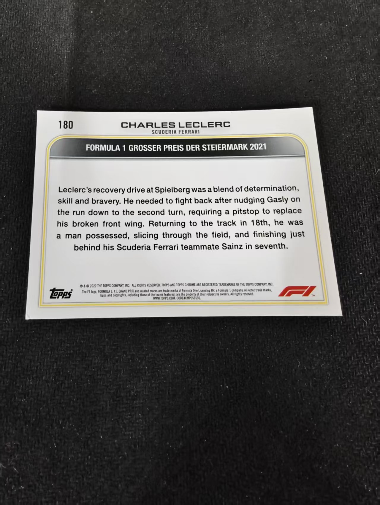 2022 Topps Chrome F1 Charles Leclerc 勒克莱尔 法拉利车队 划痕 边角瑕疵#180