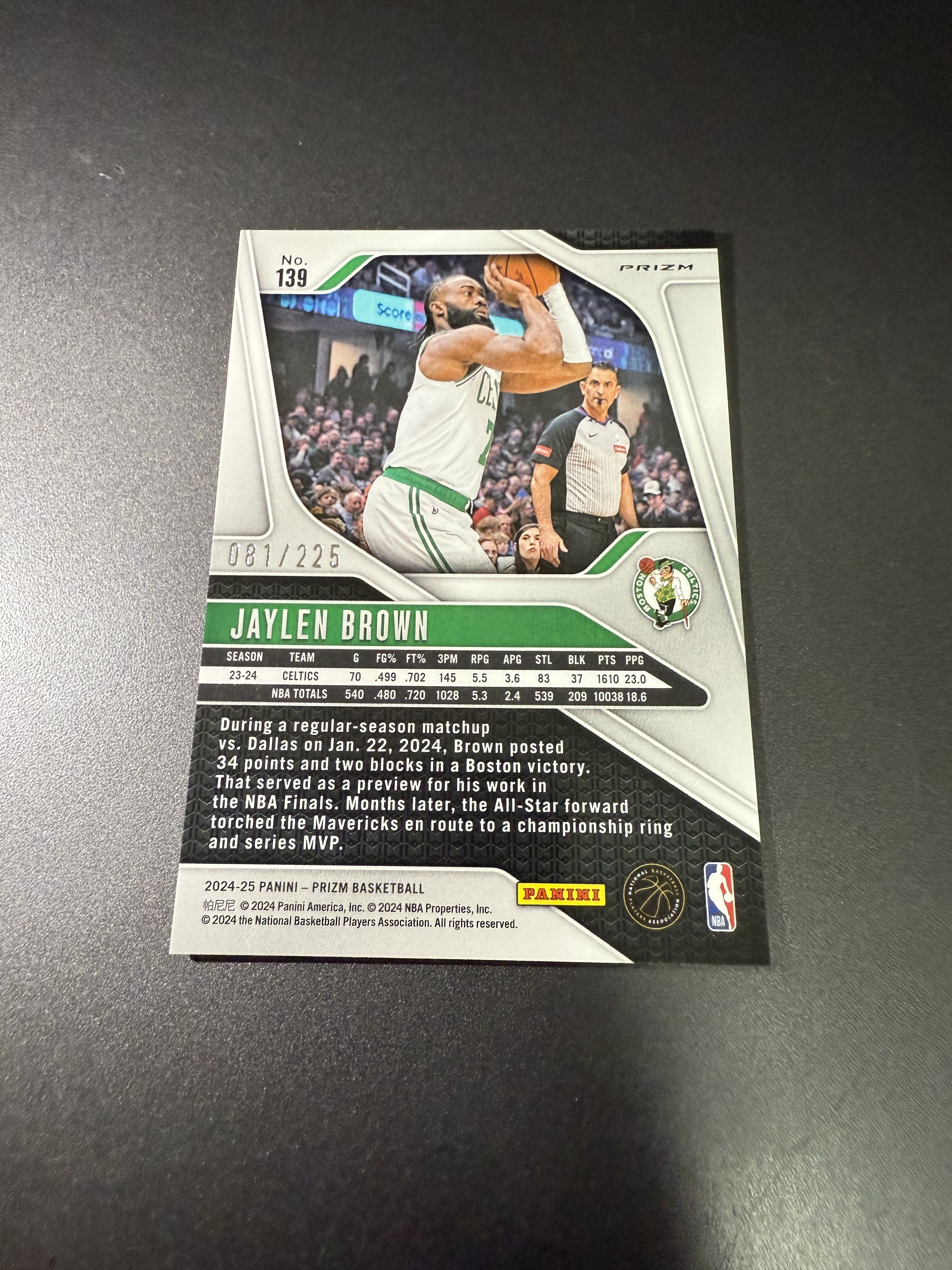 2024-25 Panini Prizm Jaylen Brown 杰伦布朗 pz 红折 225编 凯尔特人队 什