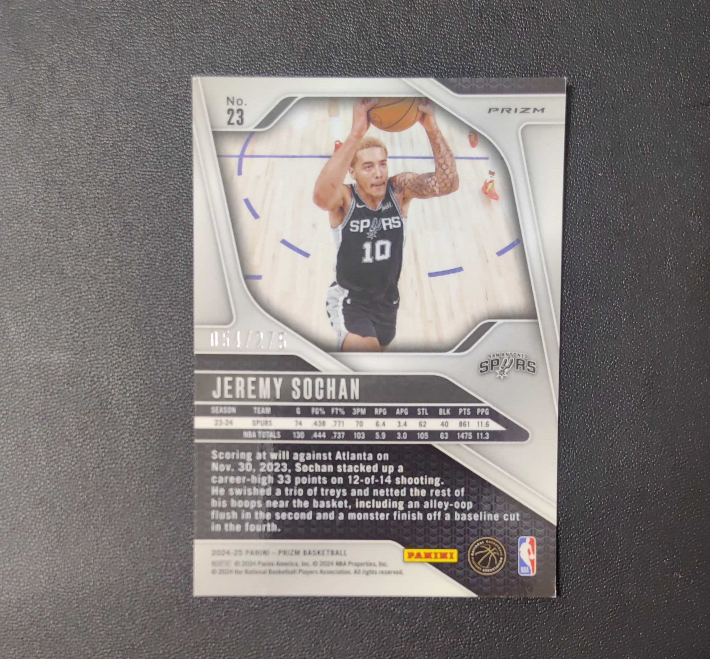 2024-25 帕尼尼 Prizm Jeremy Sochan Pz 马刺 索汉 275编 白镭射折 东契奇 sga 库里 文班亚马 詹姆斯 湖人 勇士 马刺 第二张