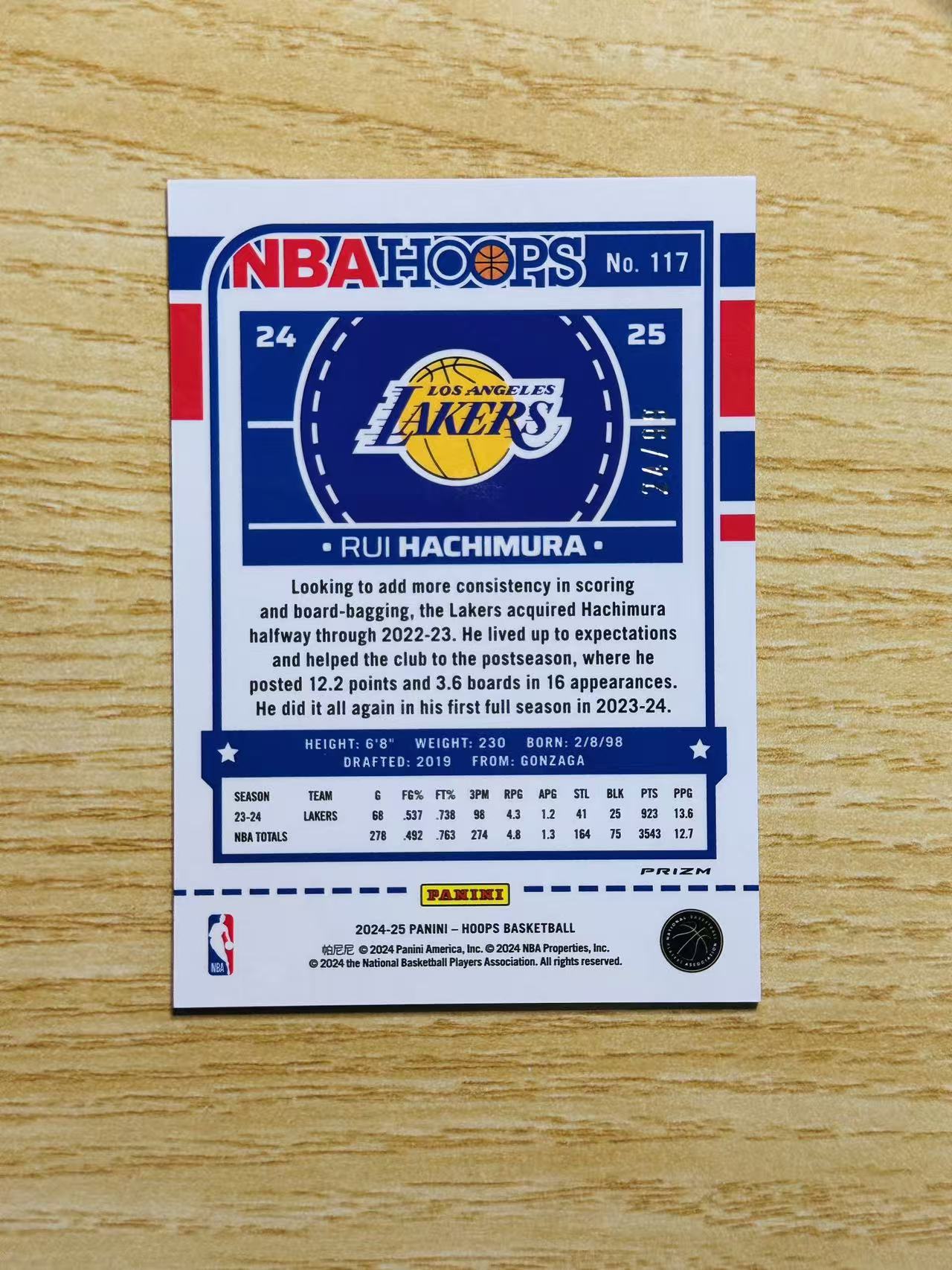 2024-25 Panini NBA Hoops Rui Hachimura 嘿嘿代卖 八村垒 蓝disco折 99编 湖人 小日本 收藏必备