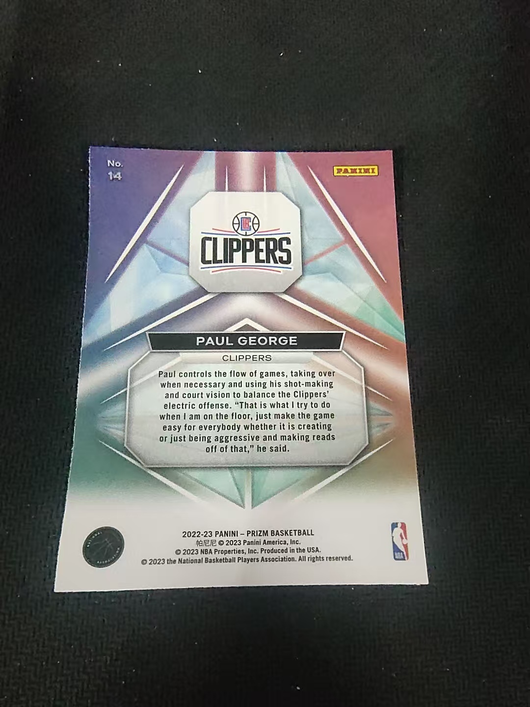 【可合并,不累计】2022-23 Panini Prizm Paul George 快船 保罗 乔治 棱镜特卡 PZ 划痕 边角微瑕 介意勿拍 #14