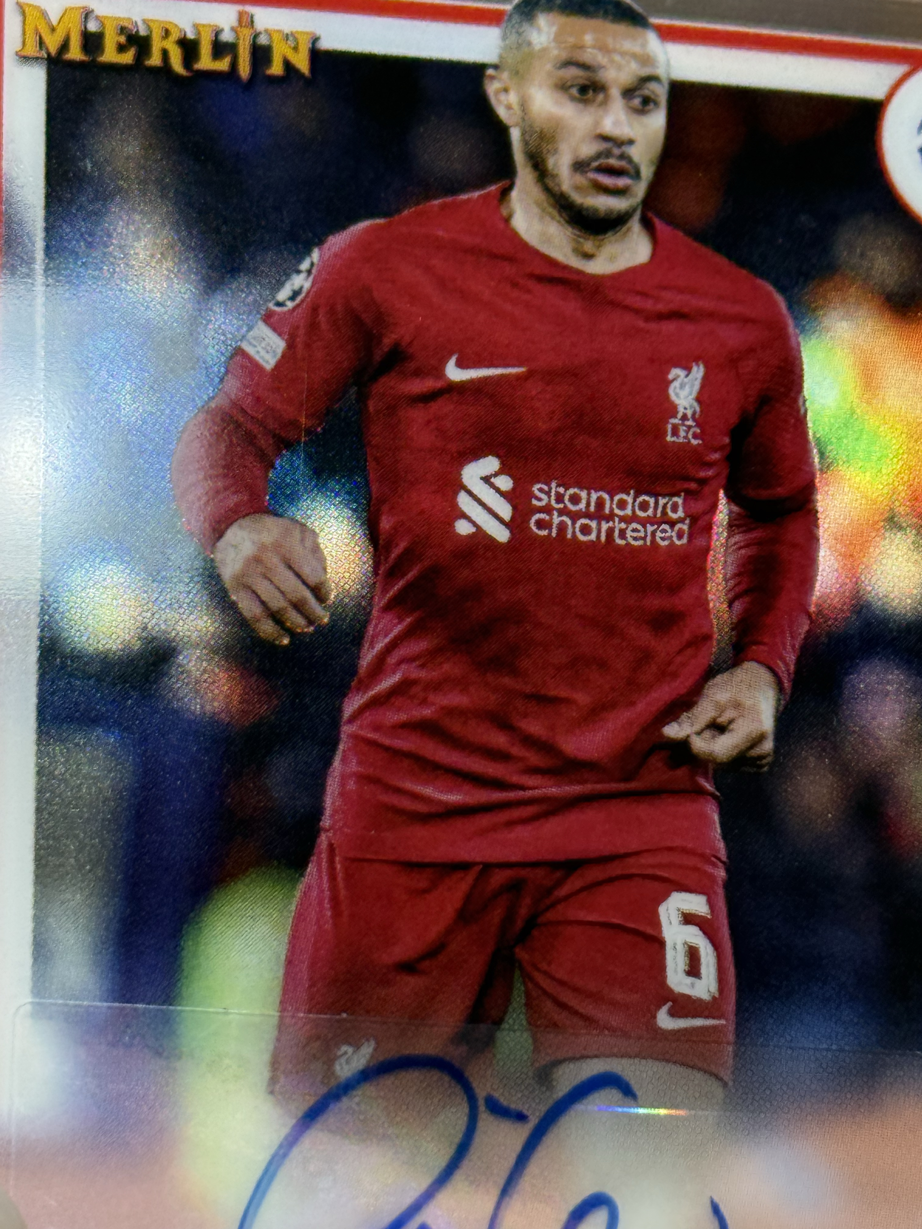 2022-23 Topps Merlin Thiago Alcantara 【小贝代拍】欧战 梅林 利物浦 蒂亚戈 银折 签字 瑕疵如图 拍前看描述 H EW