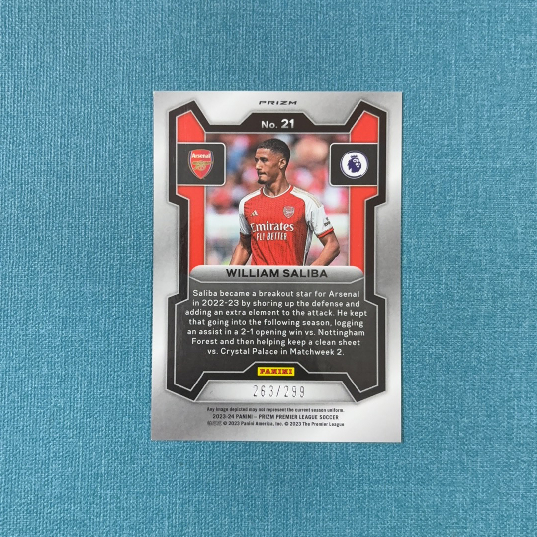 2023-24 Panini Prizm 英超 William Saliba 萨利巴 263/299编 蓝折 阿森纳 卡品如图 WYB