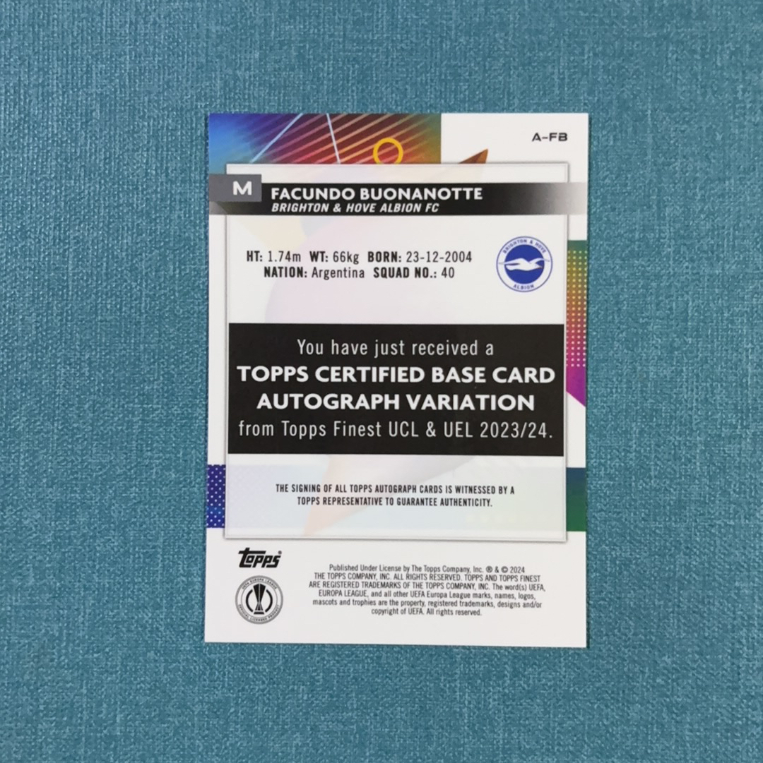 2023-24 Topps Finest 欧战 Facundo Buonanotte 博纳诺特 签字 新秀 RC 银折 布莱顿 卡品如图 ZCC1