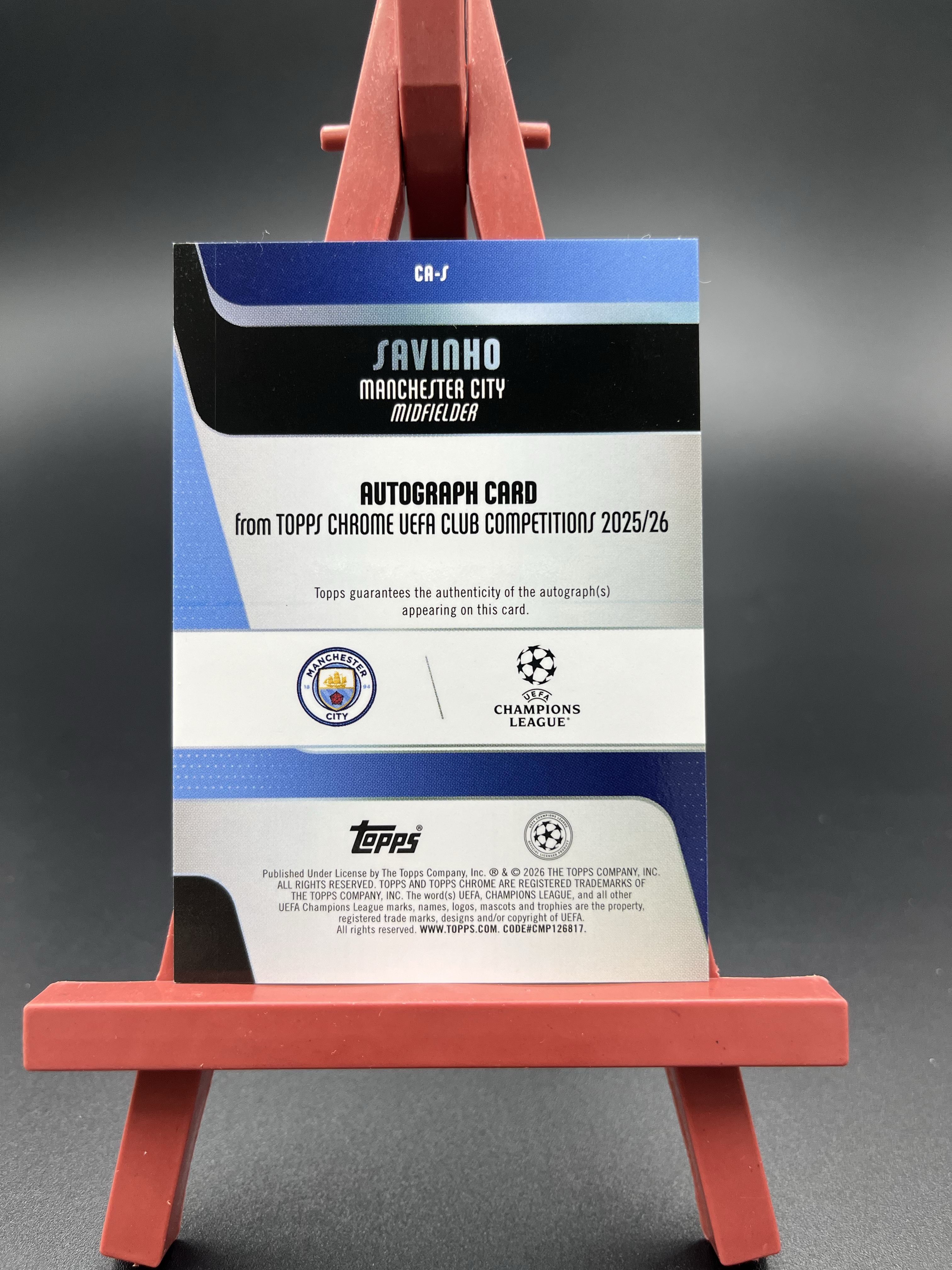 【西子拍卖】2025-26 Topps Chrome TC Savinho 萨维尼奥 巴西 曼城 欧冠 签字 签名 169/199编 青折 折射 微瑕如图 H822