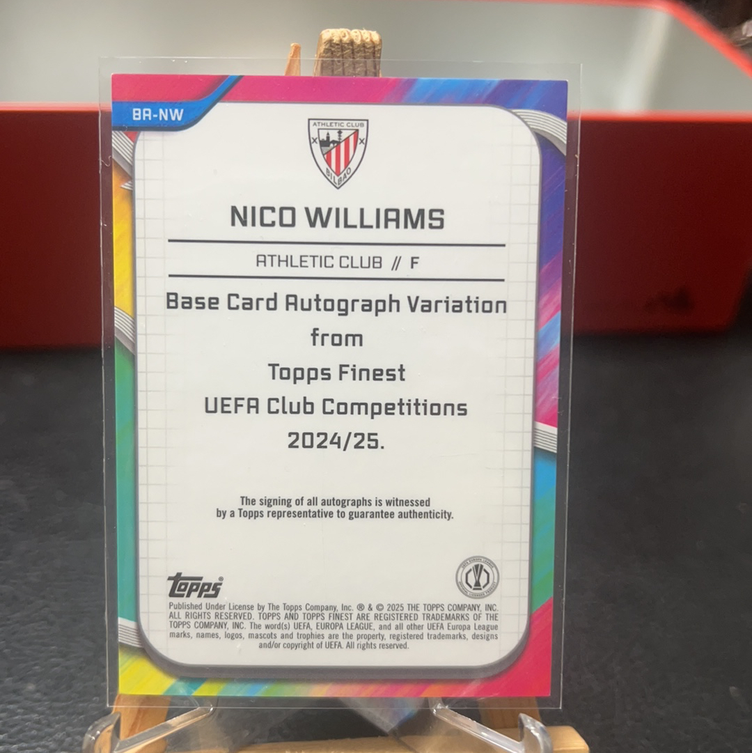 【SY代卖0222李先生-可累积-瑕疵看图】2025 Topps Finest Nico Williams 欧战 毕尔巴鄂竞技 西班牙 尼科 威廉姆斯 签字 299编