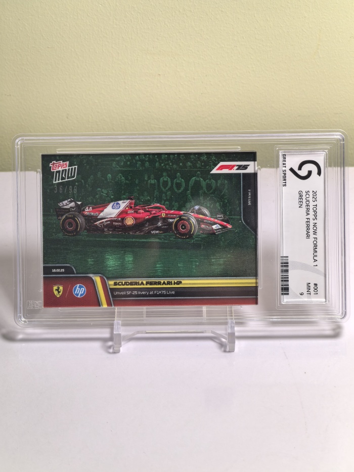 2025 Topps Now SCUDERIA FERRARI Now系列 F1 75周年法拉利SF-25赛车 绿折 36/99编 稀有 五星评级卡品9分 收藏必备