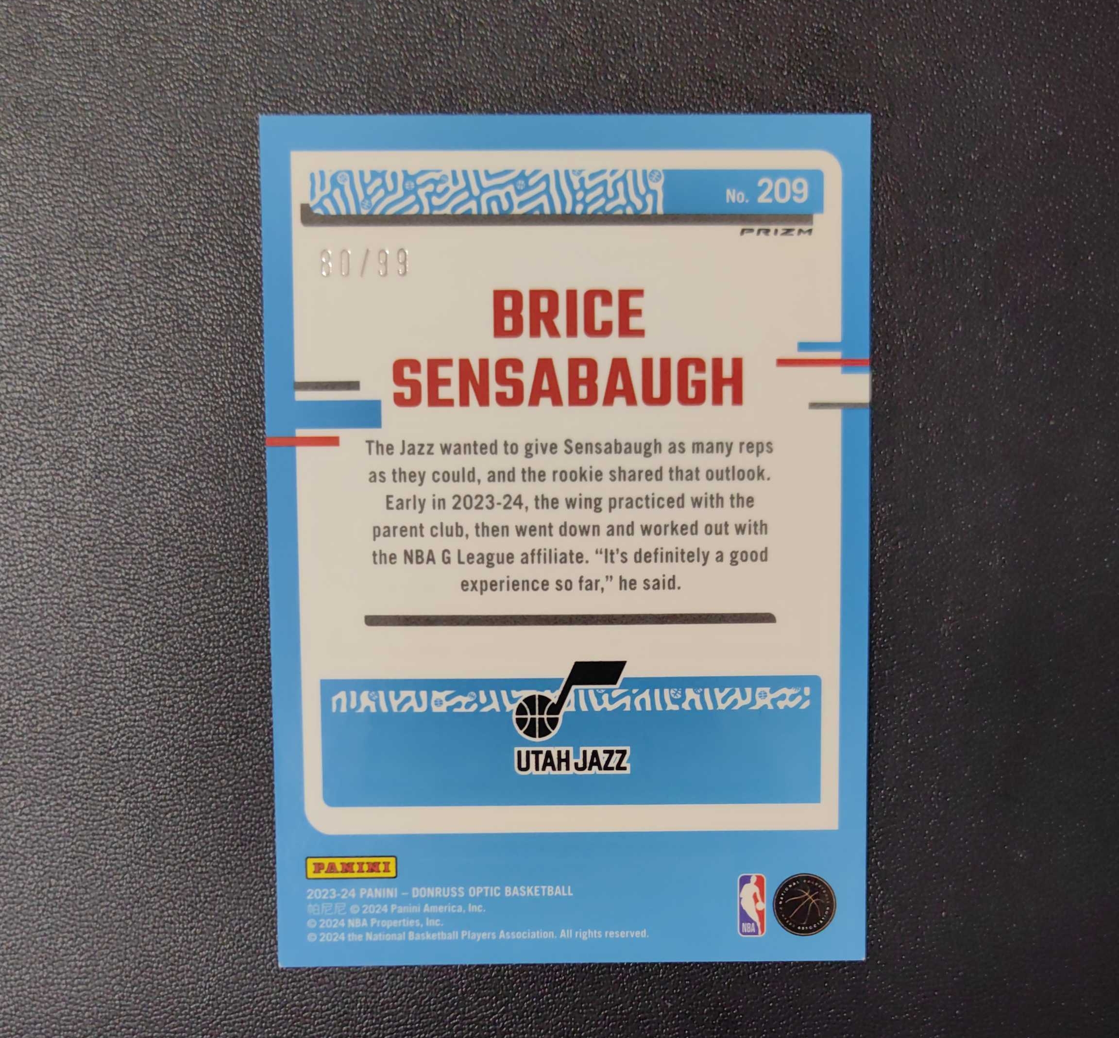 2023-24 帕尼尼 Donruss Optic Brice Sensabaugh RC 杜蕾斯op 新秀 折射 铜闪折 铜点点折 99编 爵士 布莱斯 森萨博