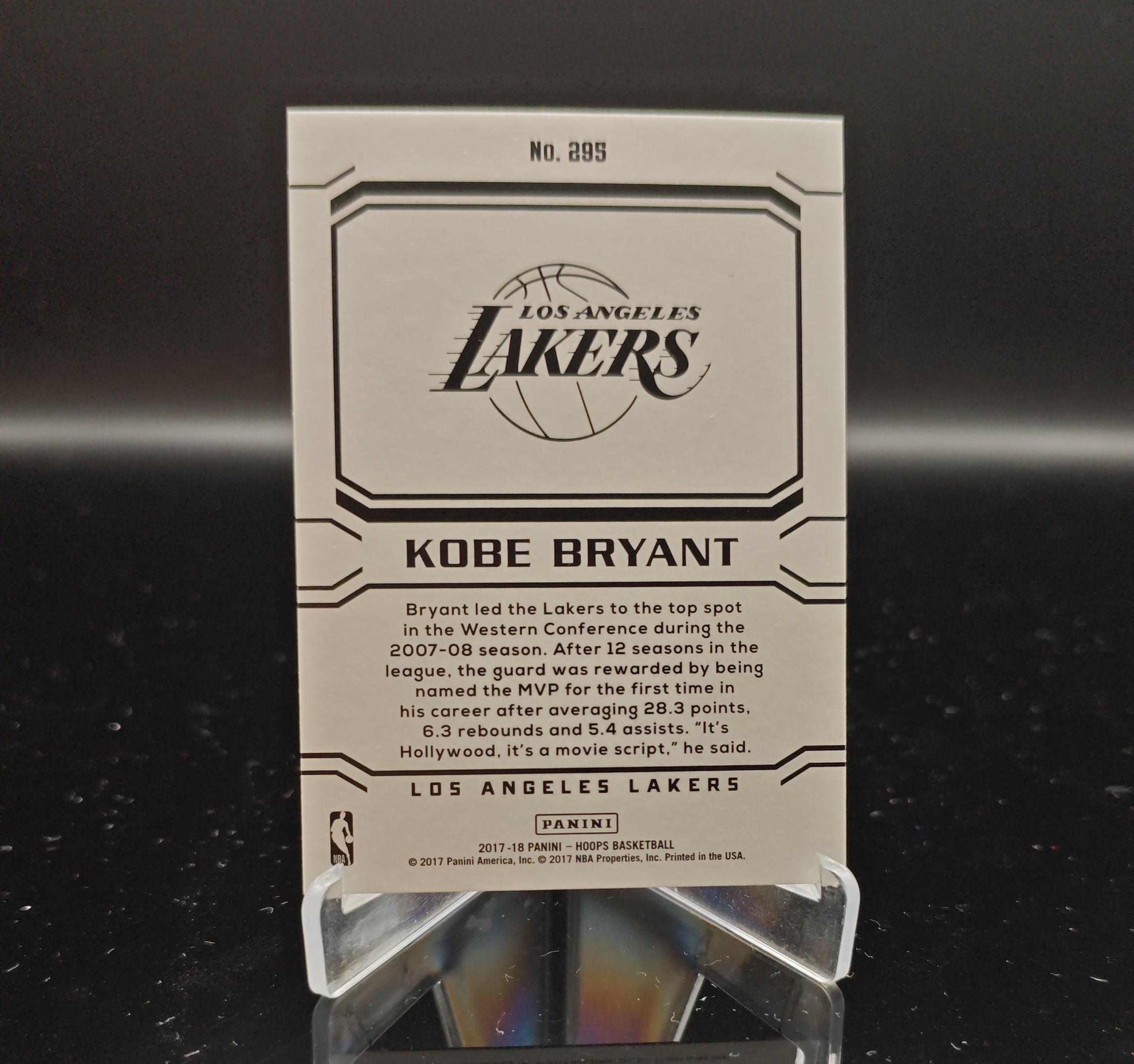 2017-18 Panini Hoops Kobe Bryant #295 科比 布莱恩特 小飞侠 曼巴 黑曼巴 mamba 洛杉矶湖人 捧杯 卡品如图