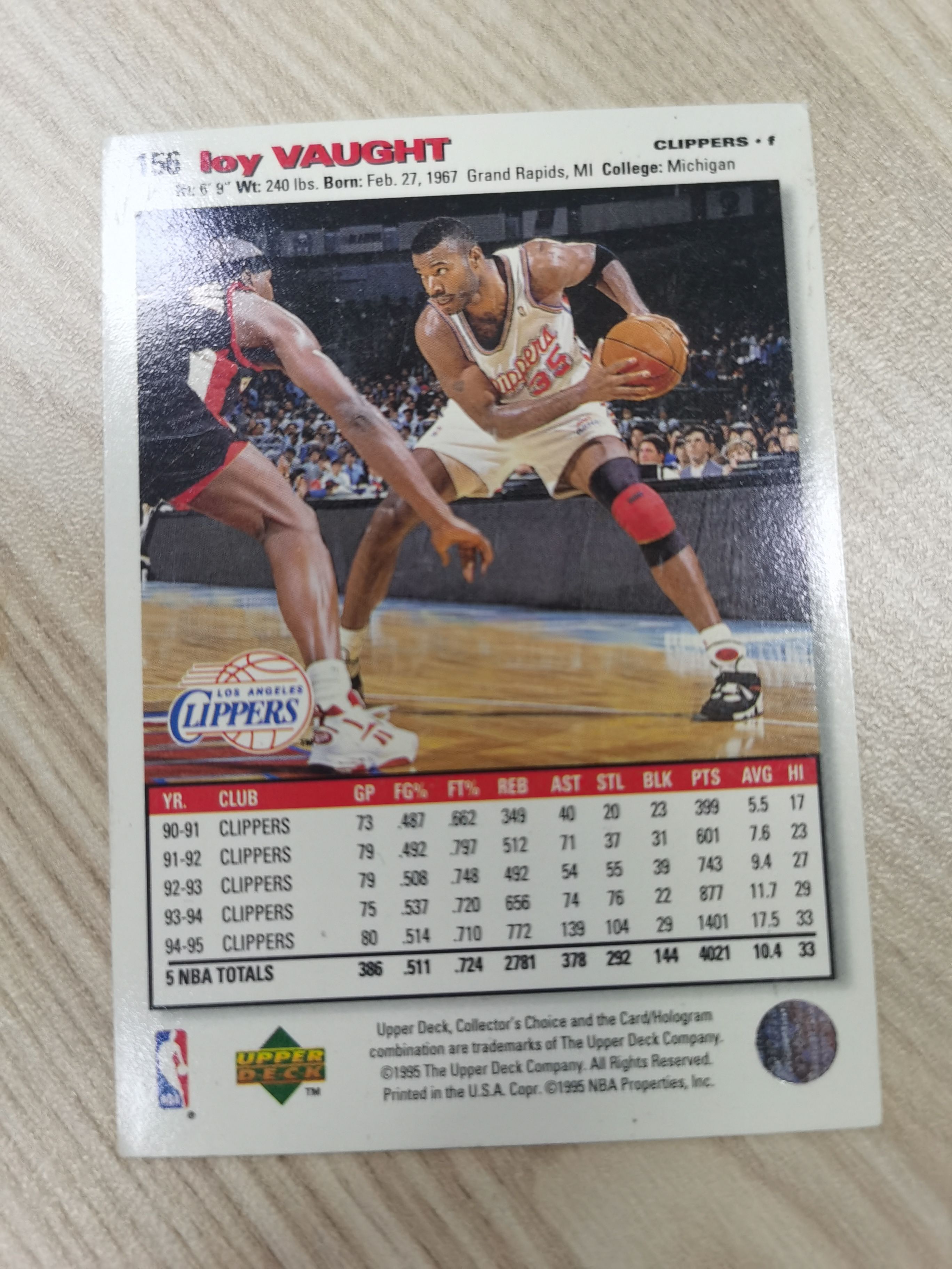 1995-96 Upper Deck Base Loy Vaught 1995-96 劳伊-奥特 UD 在快船效力9个赛季 硬通货 极具收藏价值