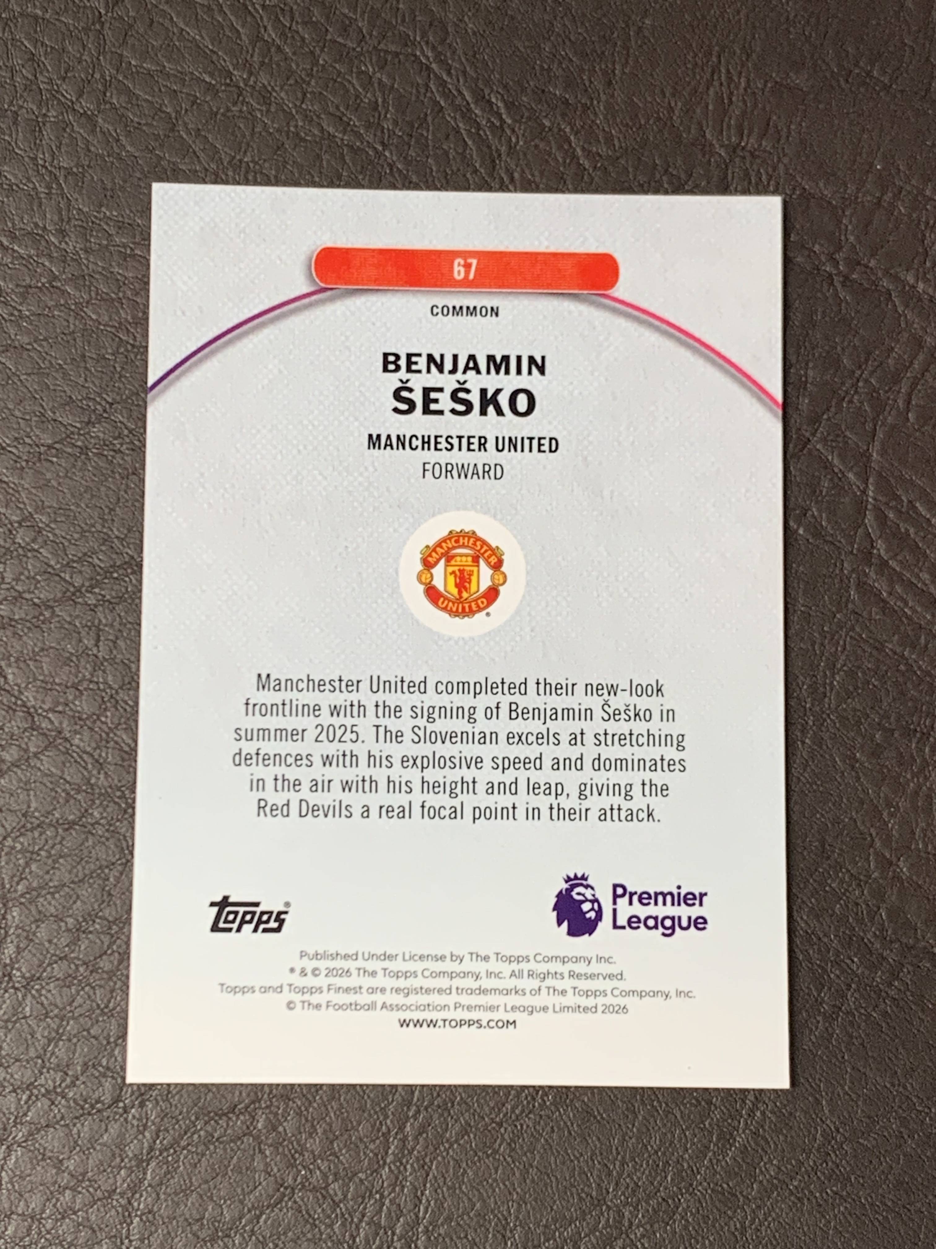 2026 Topps Finest Benjamin Sesko 曼联 本杰明 塞斯科 一级 蓝折 82/150编 莱比锡红牛