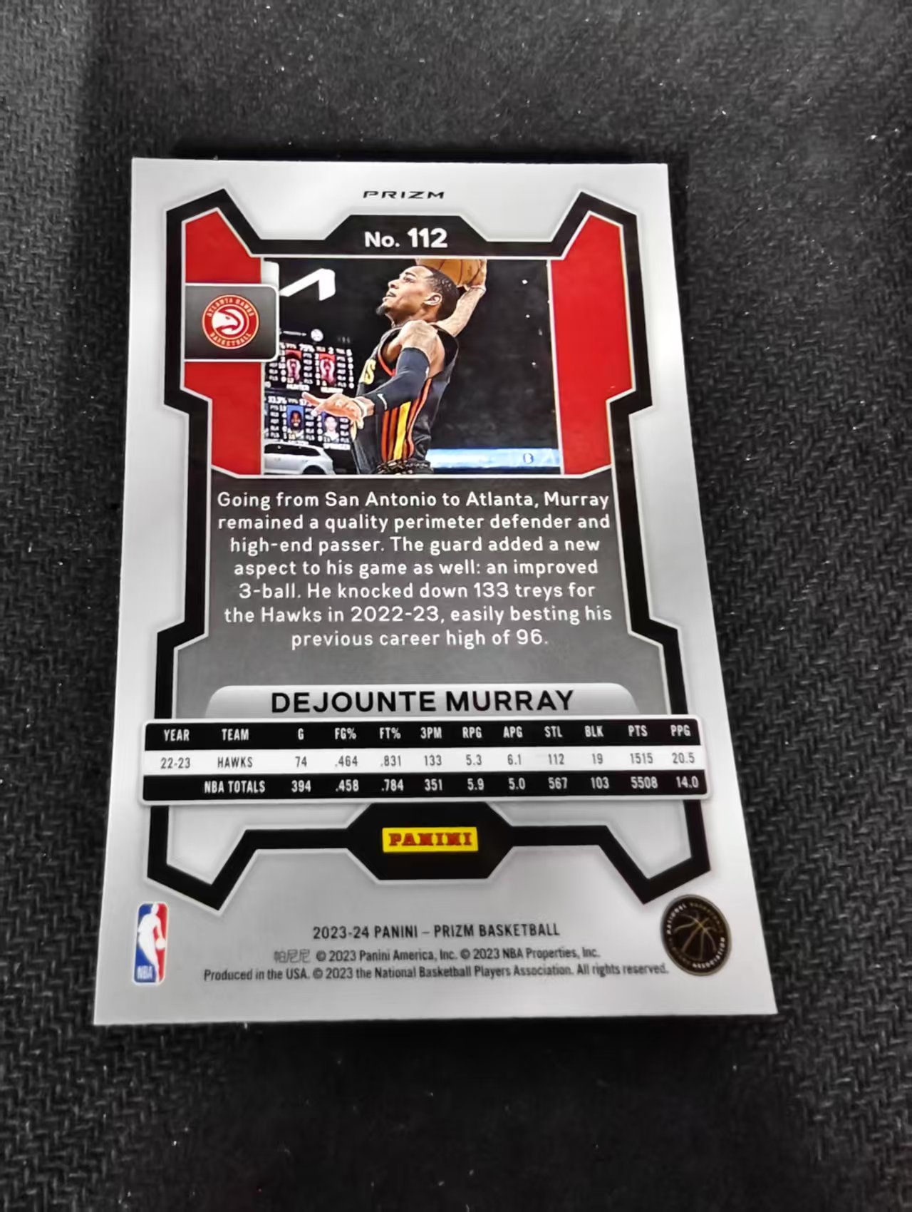 2023-24 Panini Prizm Dejounte Murray 德章泰 穆雷 老鹰 粉碎冰 PZ 划痕 边角瑕疵 #112