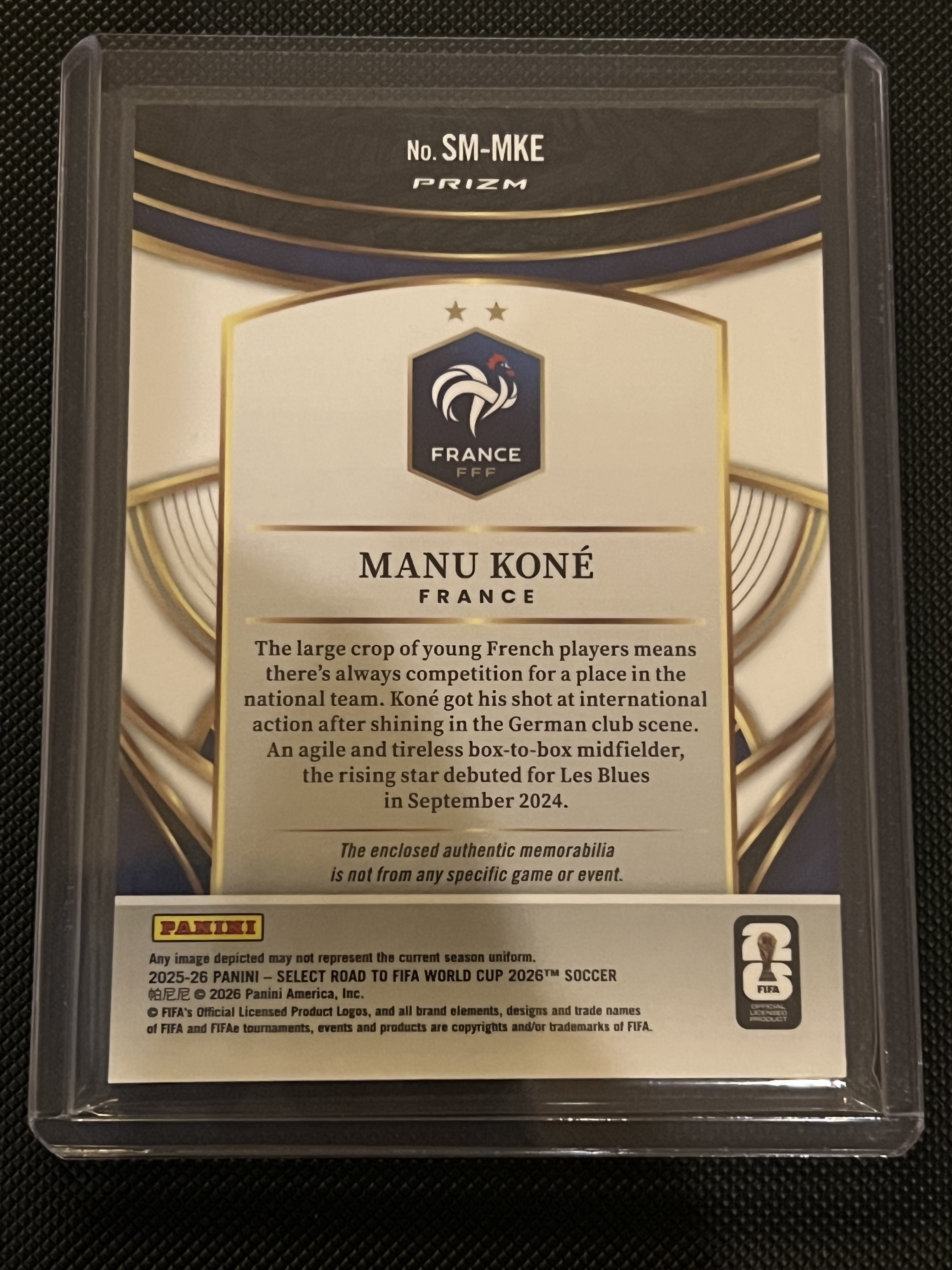 2025-26 Panini Select Manu Kone #SM-MKE 法国 夸迪奥·科内 银折 折射 球衣物料卡!!凑套必备!!
