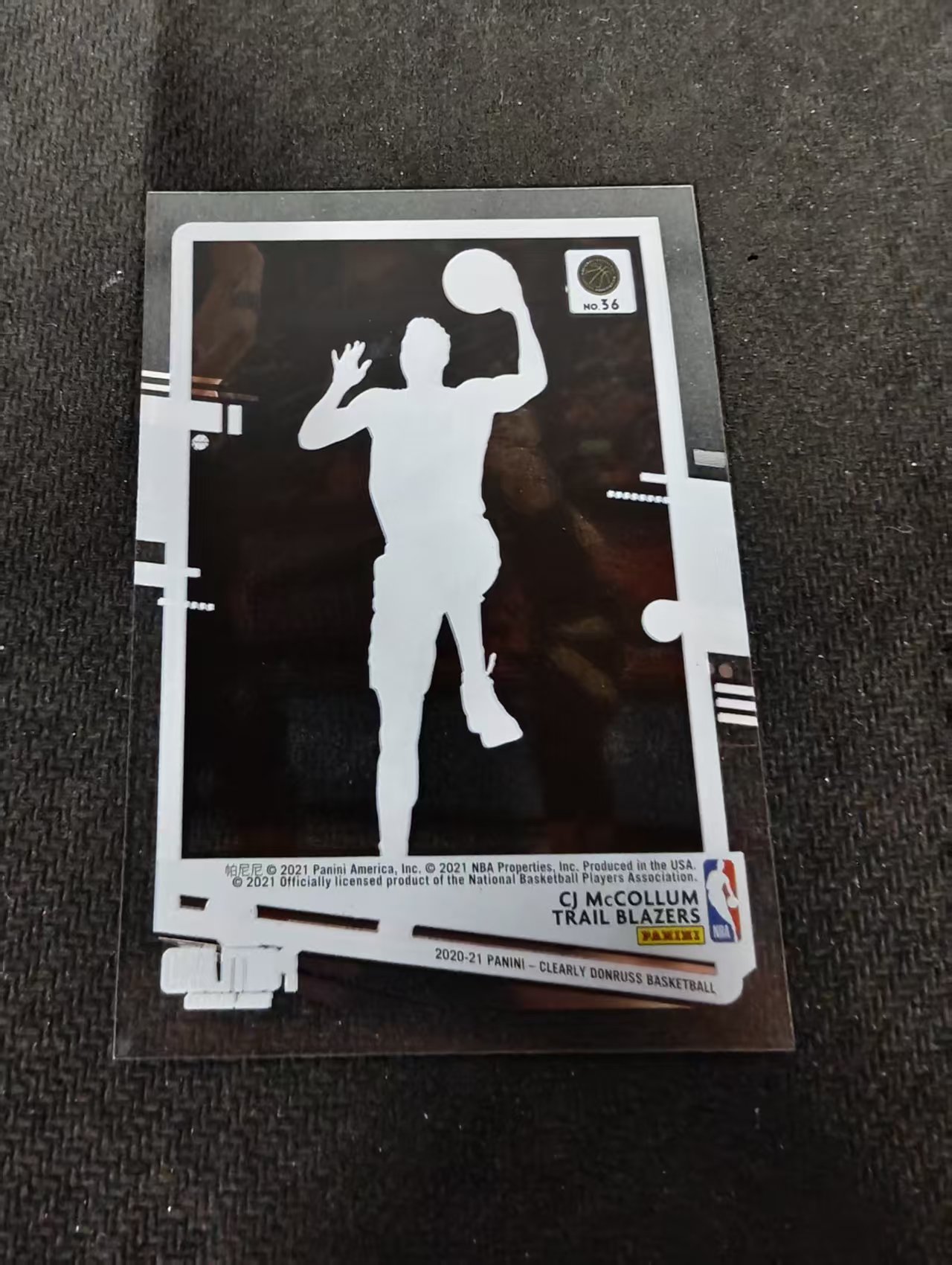 2020-21 Panini Clearly Donruss cj mccollum 杜蕾斯 开拓者 cj 麦科勒姆 杜蕾斯 胶片 划痕 边角瑕疵 #36