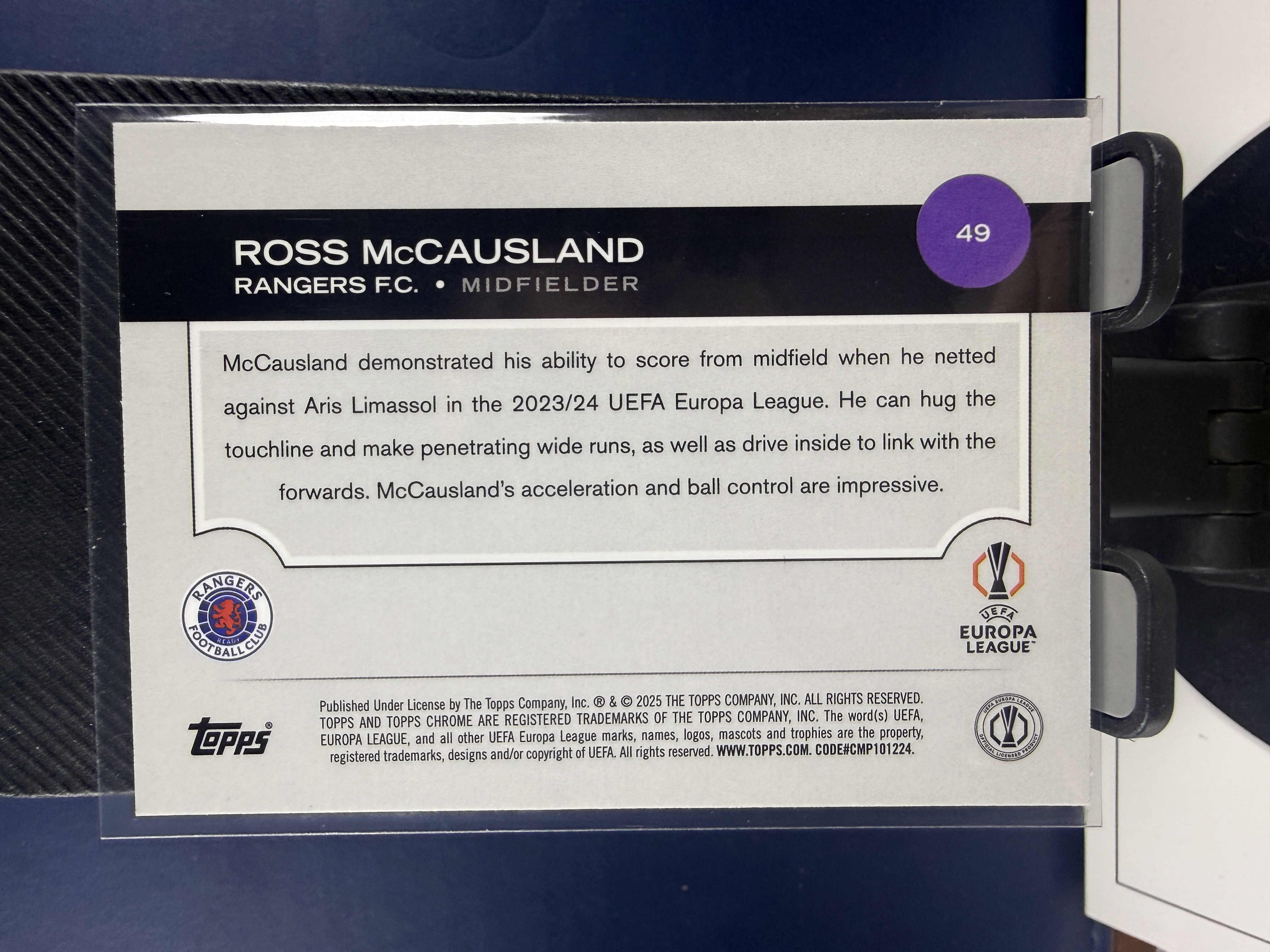 2024-25 Topps Chrome Ross McCausland TC 欧联 流浪者 麦考斯兰 Future Stars 紫折 折射 299编 收藏必备 (沸腾)