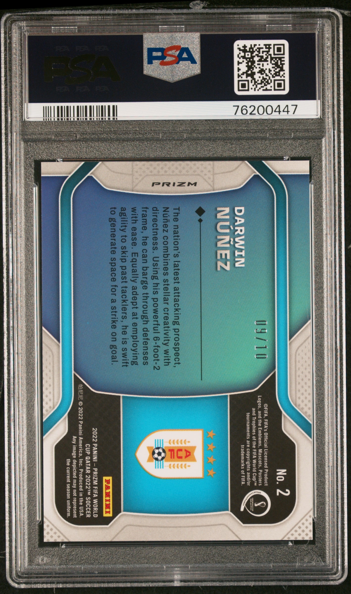 2022 Panini PRIZM WORLD CUP QATAR NEW ERA Darwin Nunez GOLD 达尔文 努涅斯 乌拉圭 利物浦 世界杯 正金 PZ PSA10
