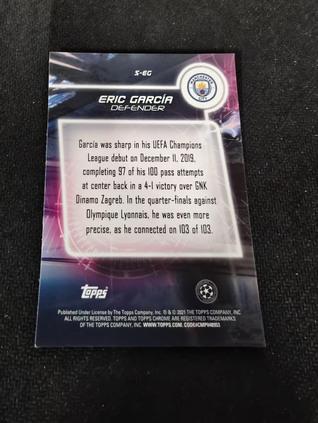 【可合并,不累计】2021 Topps Chrome eric garcia RC 曼城 埃里克 加西亚 新秀 欧冠 银折 不保卡品 介意勿拍