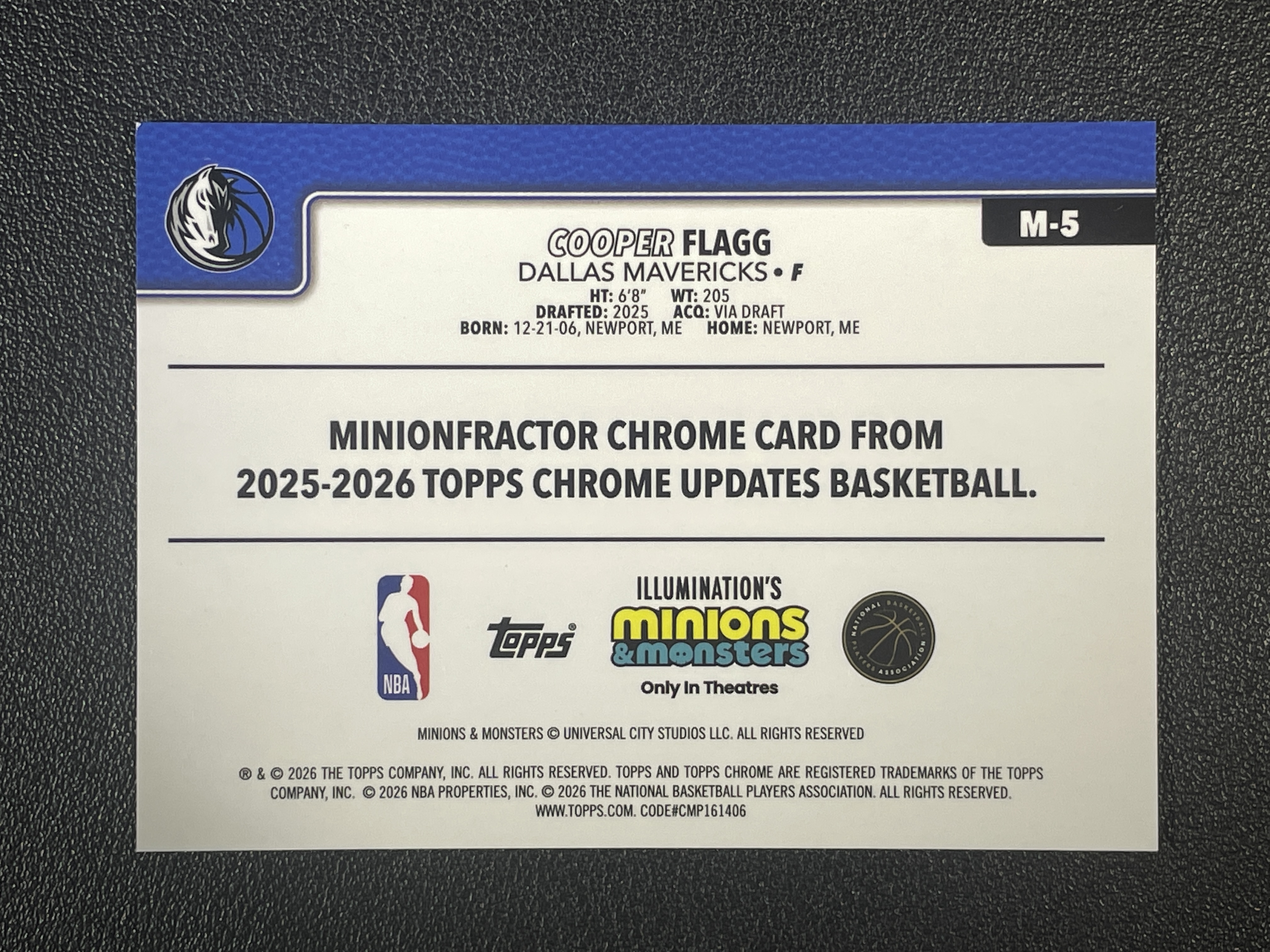 【爆金拍卖】G44 2026 TOPPS CHROME UPDATE Cooper Flagg 库珀 弗拉格 新秀RC 银折 MinionsMonsters MinionFractor 小黄人 插入变化版 超大比例SSP HIT箱货 独行侠