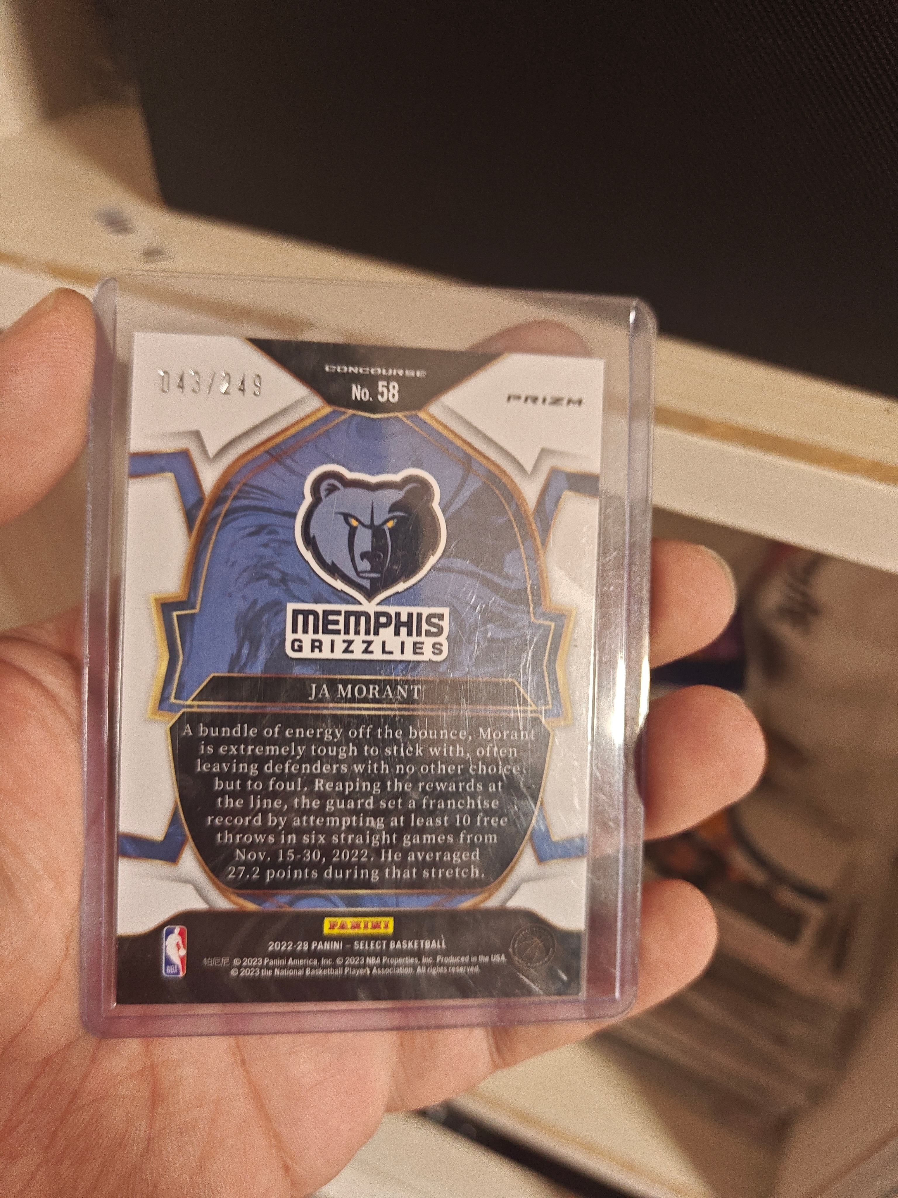 2022-23 Panini Select Ja Morant #58 圈圈折 莫兰特 蓝圈圈折 灰熊 249编 经典选图 二代枪王