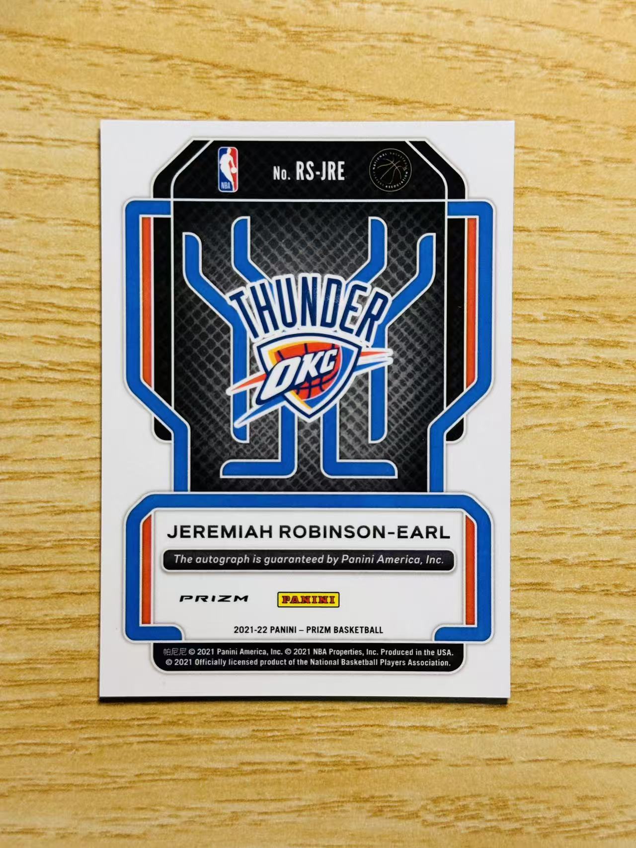 2021-22 Panini Prizm Jeremiah Robinson-Earl 嘿嘿代卖 罗宾逊 厄尔 新秀 RC 签字 蓝波纹 雷霆 收藏必备