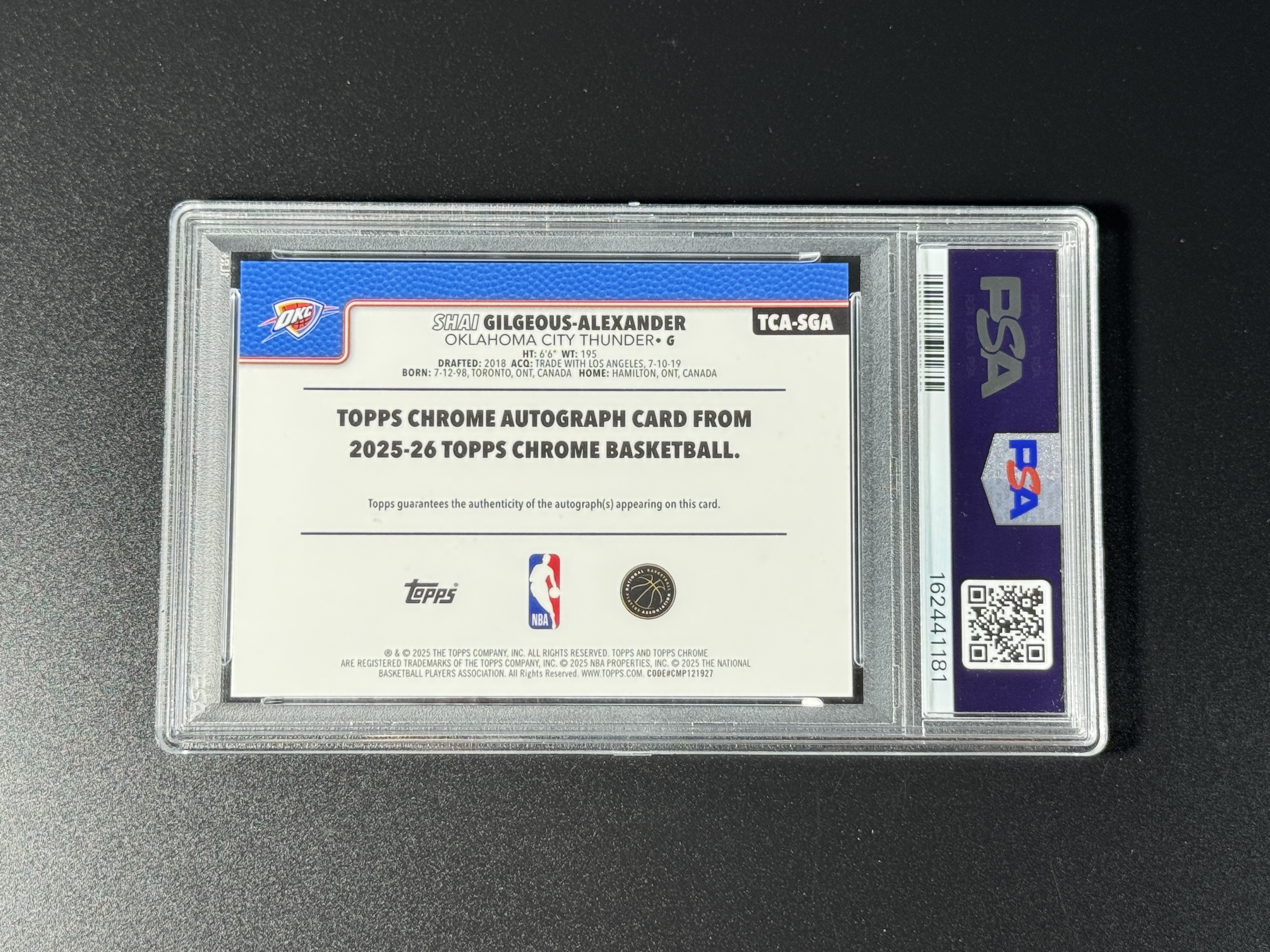 【喷子拍卖】2025-26 topps chrome Shai Gilgeous-Alexander 雷霆 SGA 亚历山大 金折 签字 gold refractor 卡签 50编 大hit卡 PSA双10分 超完美品相 POP7 长宁拉面