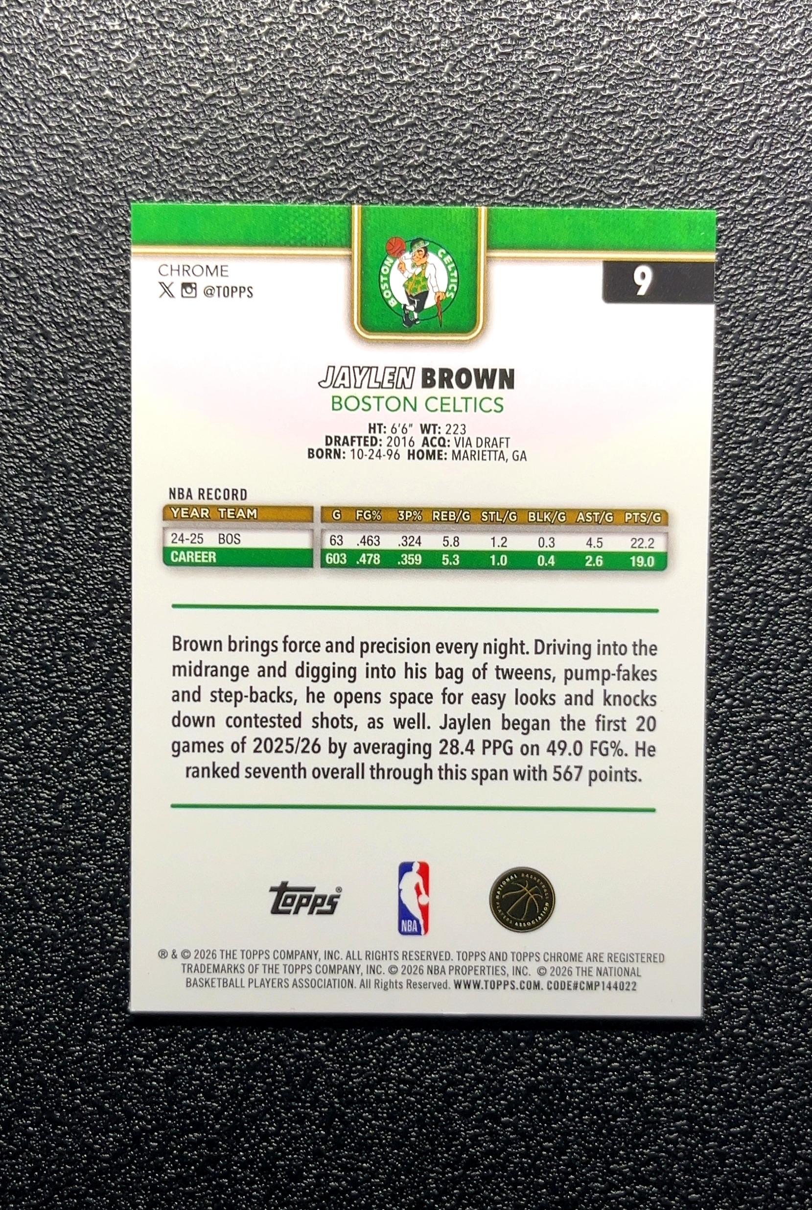【岛屿拍卖】2026 Topps Chrome Jaylen Brown 杰伦·布朗 银折 折射 卡品如图 高价值 #9 Boston Celtics 波士顿凯尔特人 0012#30