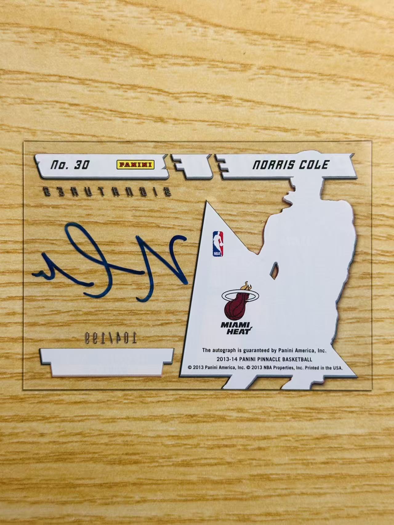 2013-14 Panini Pinnacle Norris Cole 嘿嘿代卖 诺里斯 科尔 签字 卡签 巅峰系列 199编 新秀 RC 热火 收藏必备