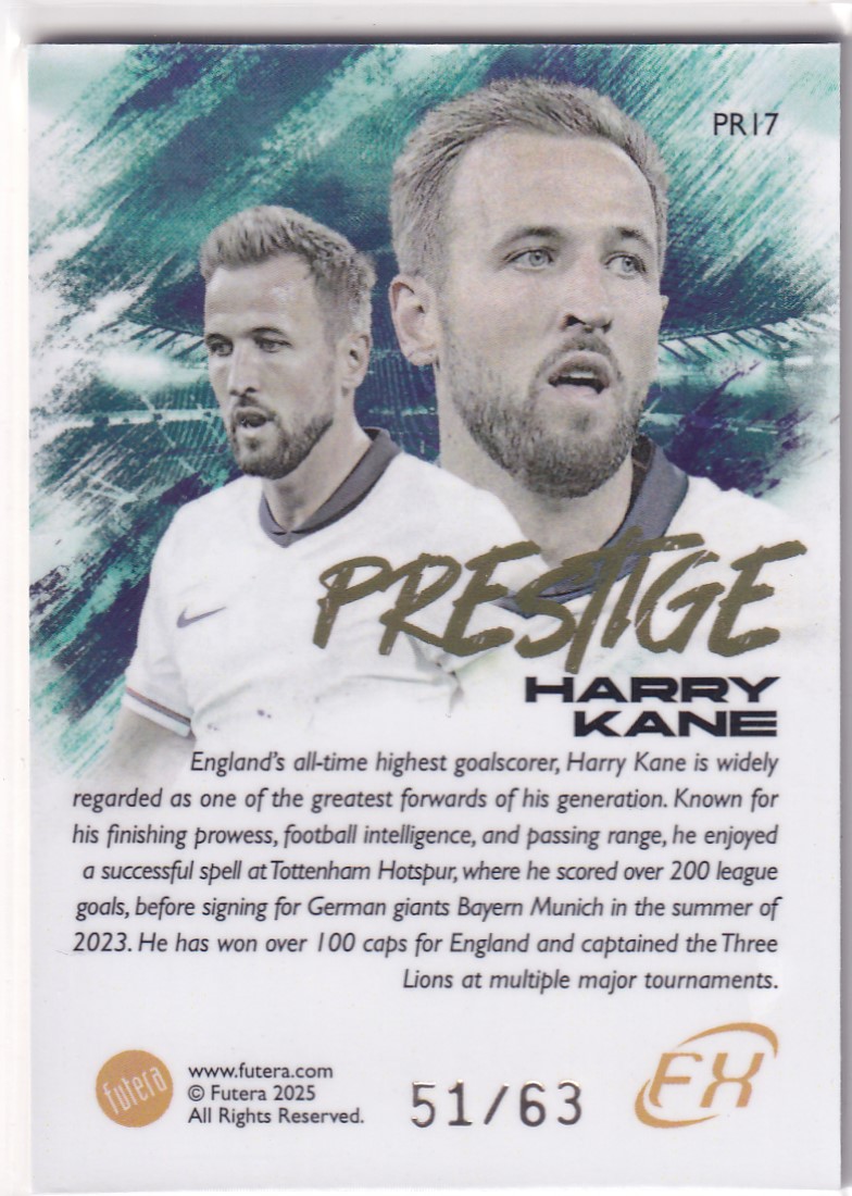 【thebighit】不累计004.2025 Futera FX 福特拉 英格兰 哈里 凯恩 Prestige 特卡 63编