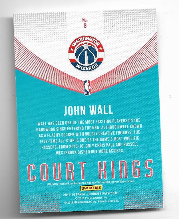 2018-19 Panini Donruss John Wall (鸿英收藏社)2018-19 Panini Donruss NBA 华盛顿奇才 沃尔 油画 球星卡 #9