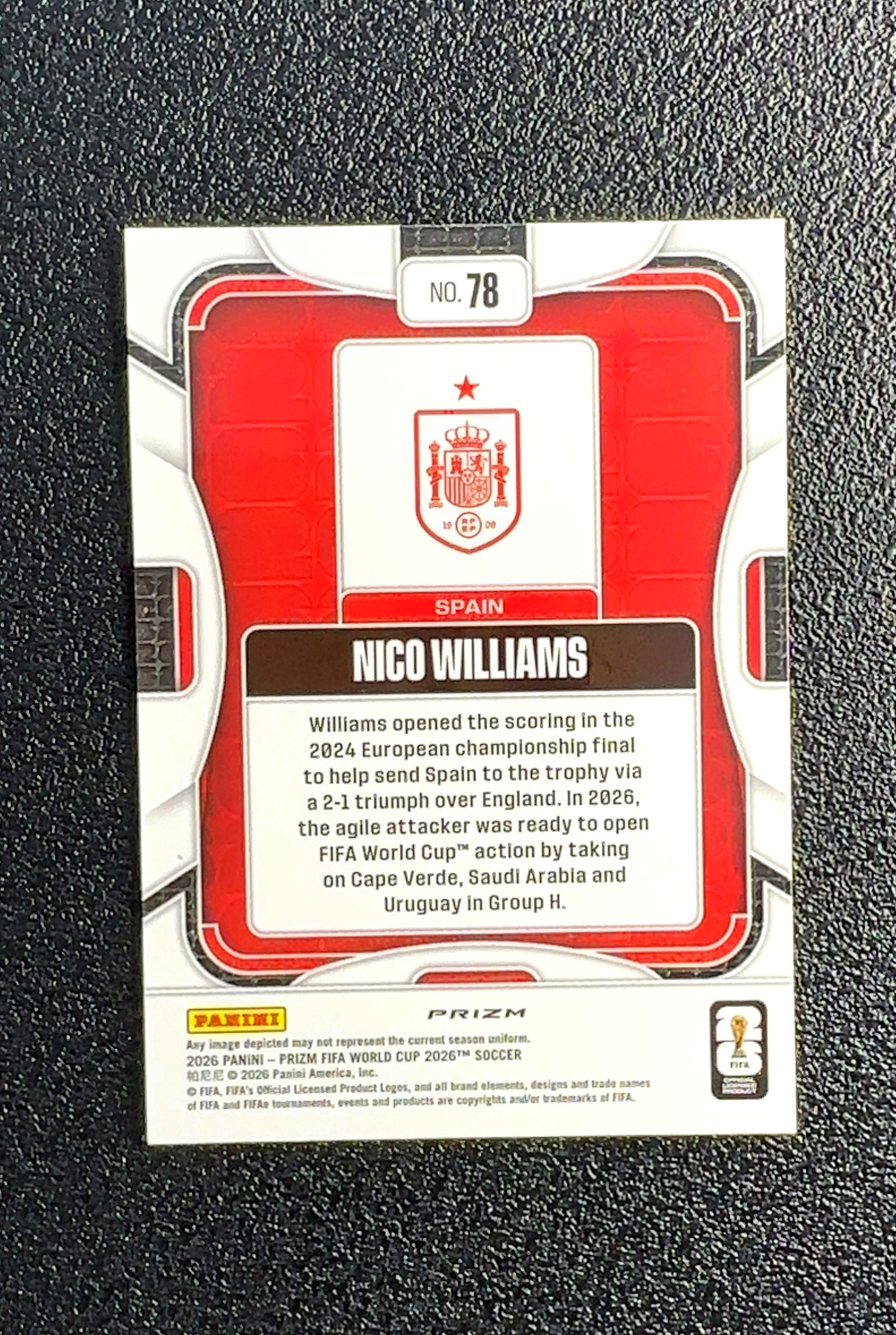 【岛屿拍卖】2026 Panini Prizm Nico Williams 尼科·威廉姆斯 银折 折射 卡品如图 高价值 #78 Spain 西班牙 0023#176
