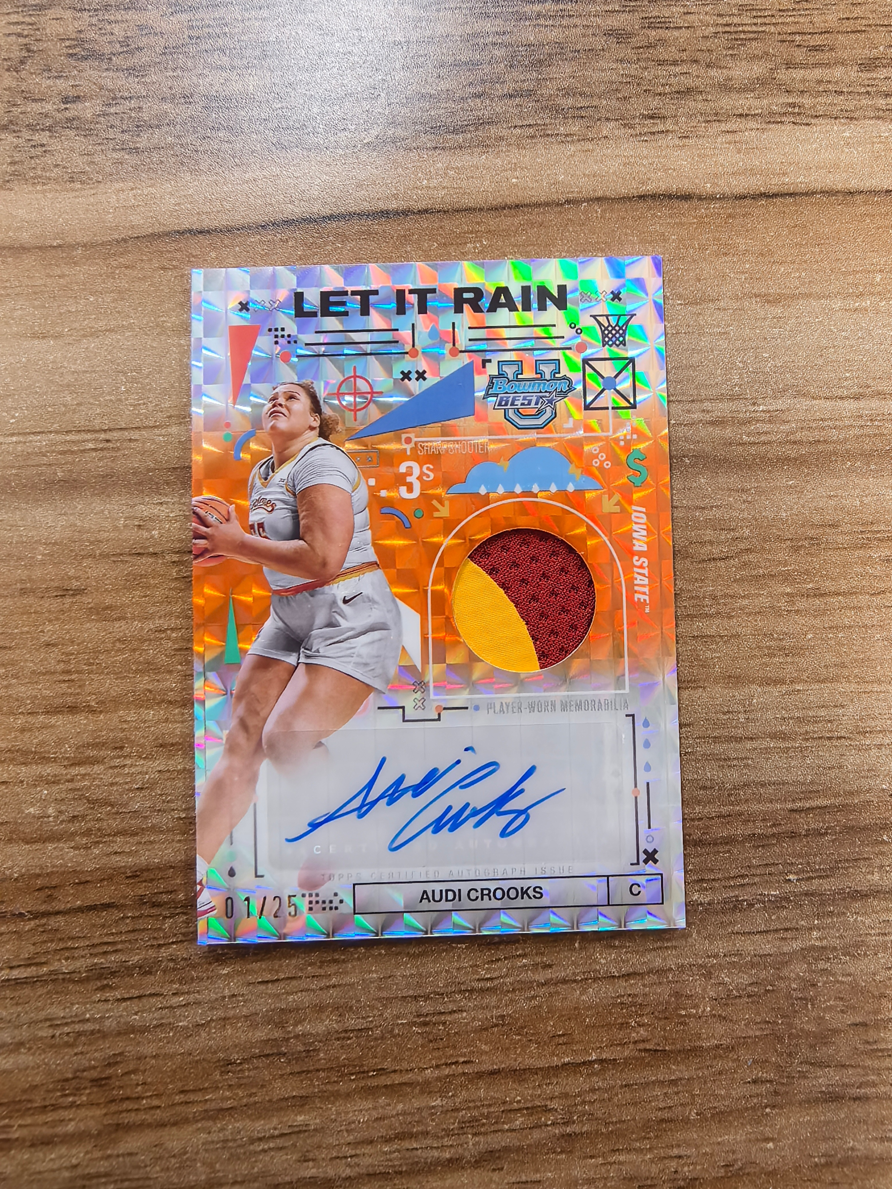 2024-25 Topps Bowman's Best AUDI CROOKS 大学篮球 奥迪克鲁克斯 01/25编 首编 签字 贴签 球衣暴力切割 橙马赛克折 折射 卡品如图 流浪1