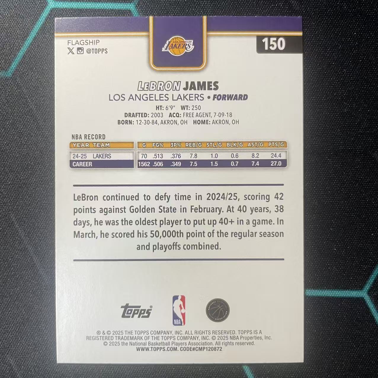 2025 Topps Flagship LeBron James 【阿福代卖】 勒布朗 詹姆斯 湖人 铜平行 2025编 年份编 收藏必备 (行行行)