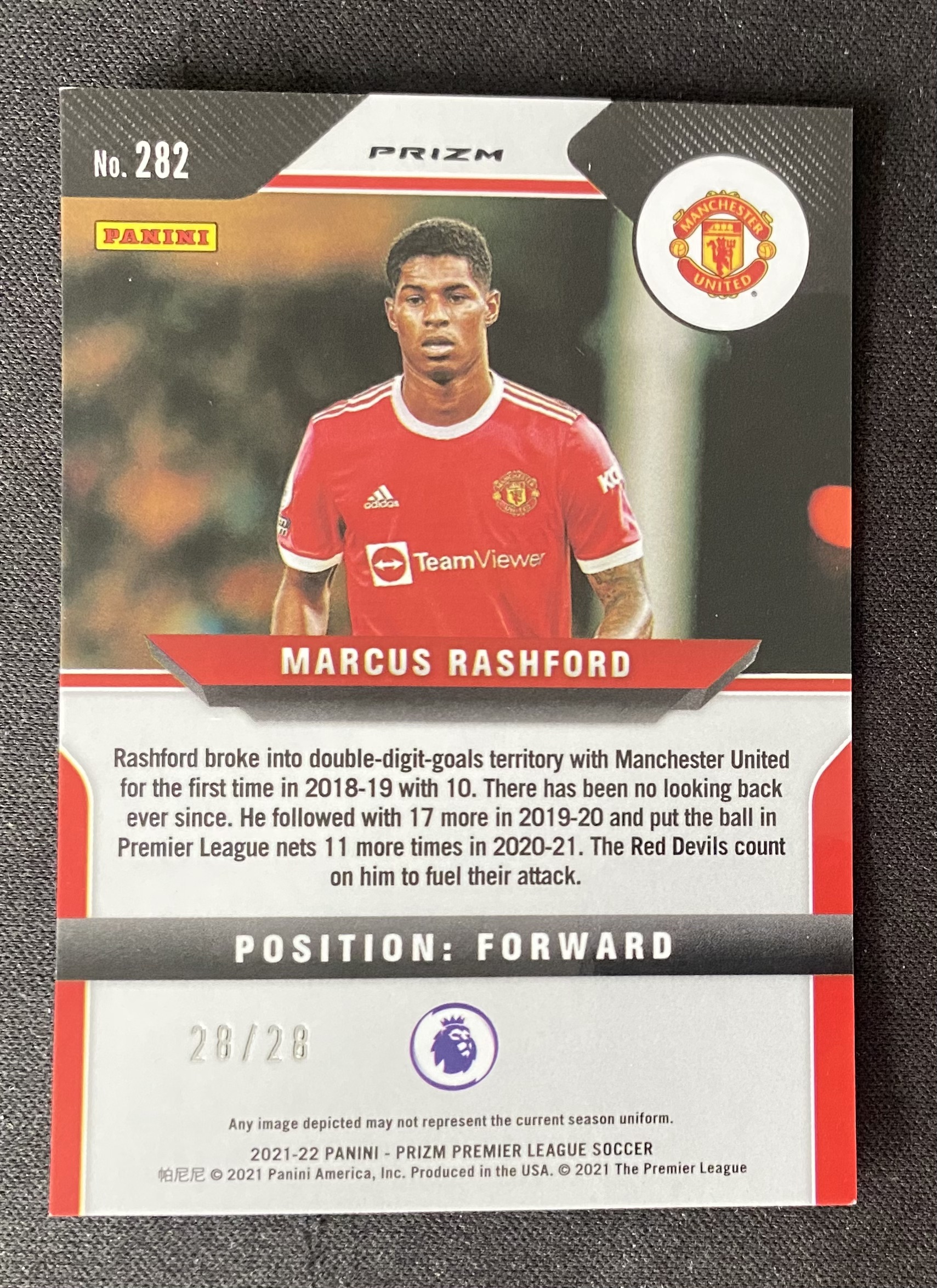 2021-22 Panini Prizm Marcus Rashford 【来拆波卡】英超 Prizm 曼联 马库斯 拉什福德 红星星折 28/28编 尾编 HLF