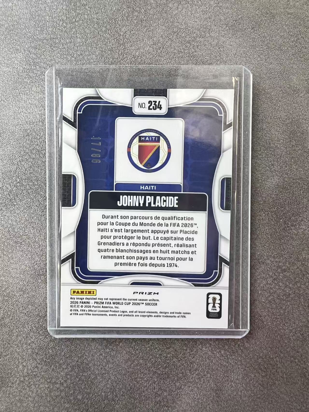 8302【330球星卡实体店代卖】2026 Panini PZ世界杯 prizm Johny Placide RC 约翰尼 普拉西德 海地 新秀 枫叶折 加拿大折 17/86编(游龙)