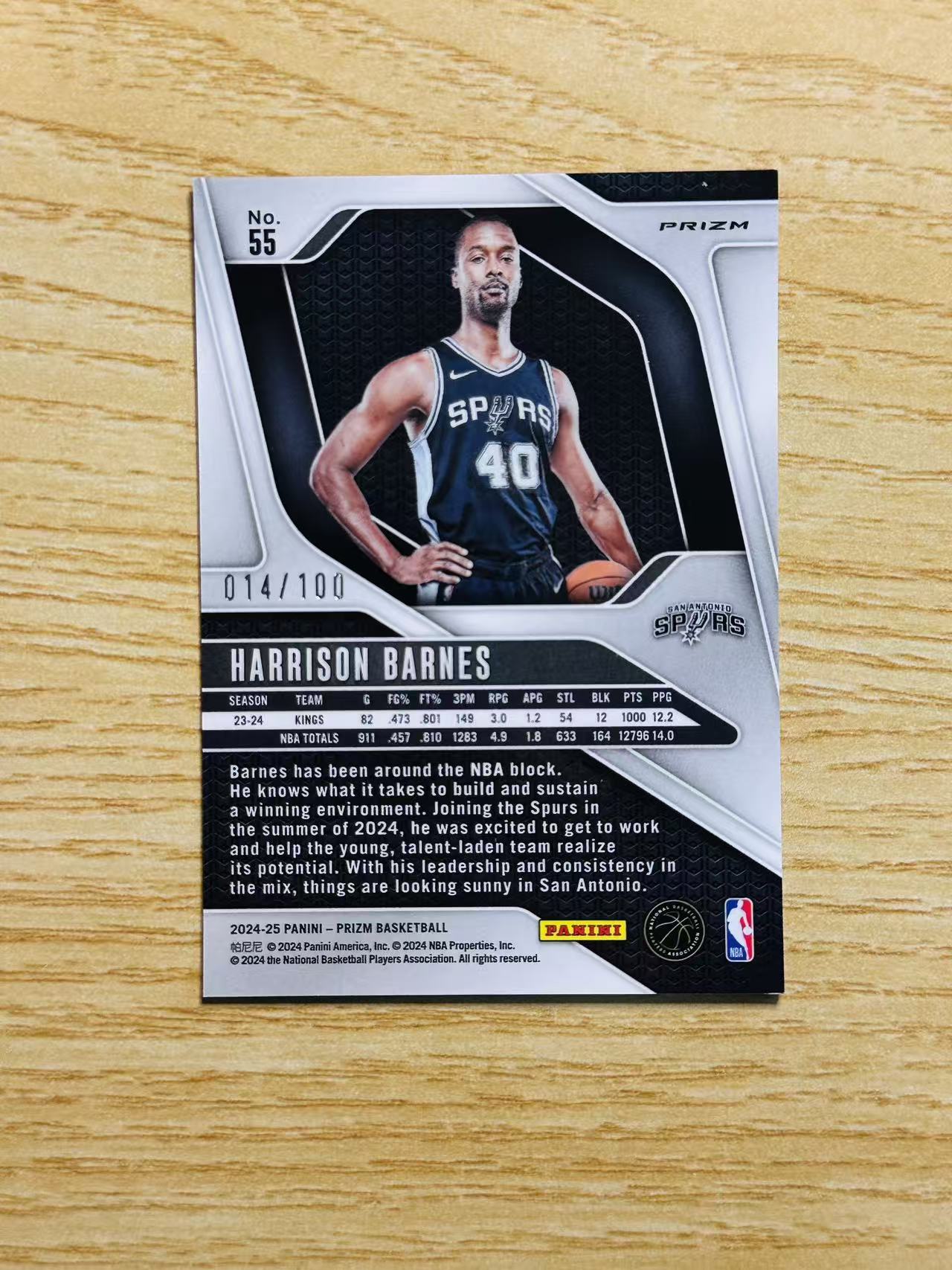 2024-25 Panini Prizm Harrison Barnes 嘿嘿代卖 哈里森 巴恩斯 红泡泡折 100编 马刺 收藏必备