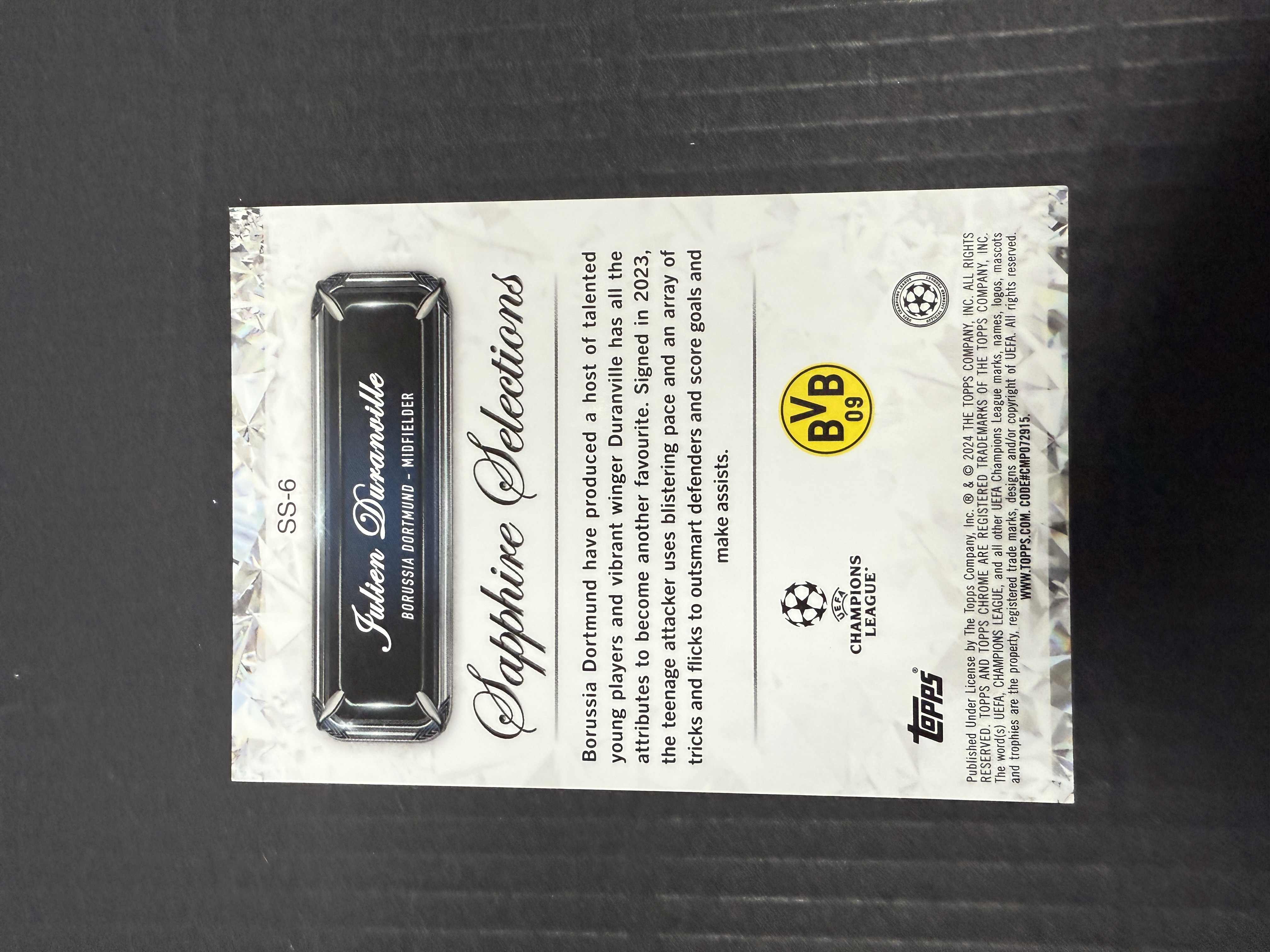 【GOAT山羊拍卖】D哥 2023-24赛季 topps chrome ucc欧战系列 迪朗维尔 新秀蓝碎冰折精选特卡 多特蒙德新星 品相如图