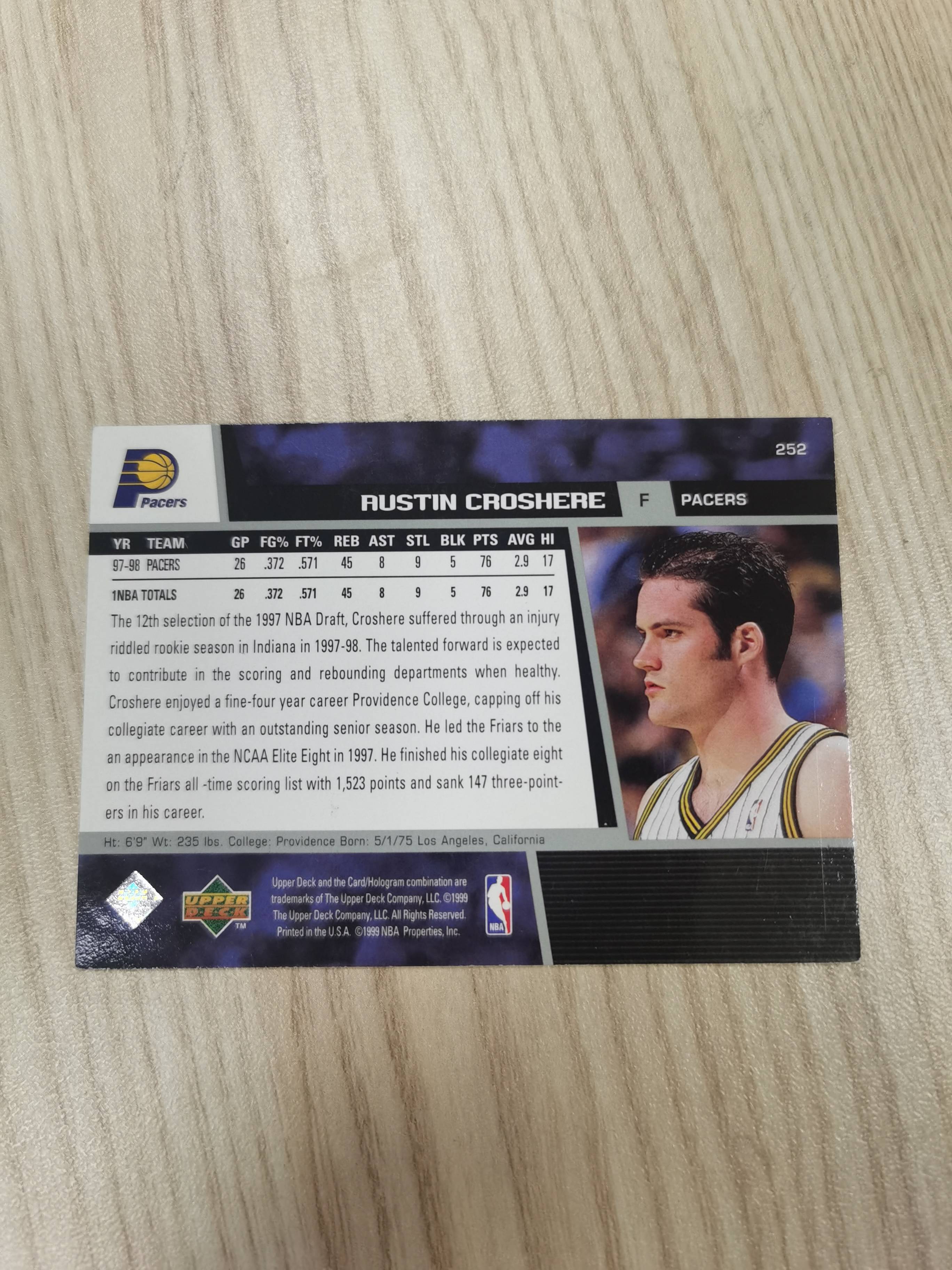 1998-99 Upper Deck Base Austin Croshere 1998-99 奥斯汀·克罗希尔 UD 银标 亮面 内外线多面手 硬通货 极具收藏价值 步行者